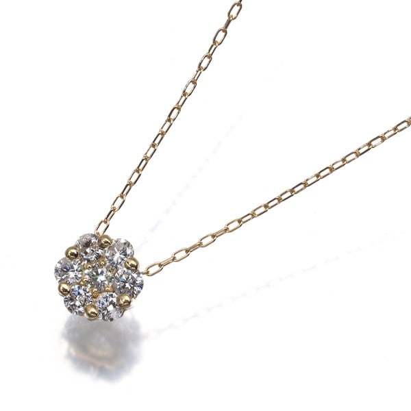 Diamond 0.30Ct Flower Paved Necklace 18K 750 Yellow Gold (1 of 4)