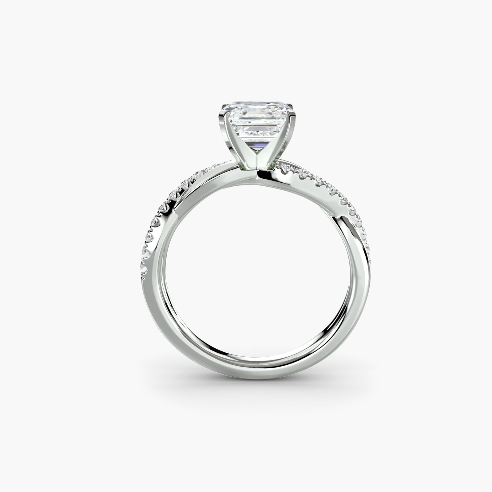 Pave Asscher 14Kt White Gold Ring Setting: Pave Asscher 14Kt White Gold Ring Setting Pave Asscher 14Kt White Gold Ring Setting features a stunning arrangement of 20 side stones, totaling 0.19 carats in color and clarity. Crafted from