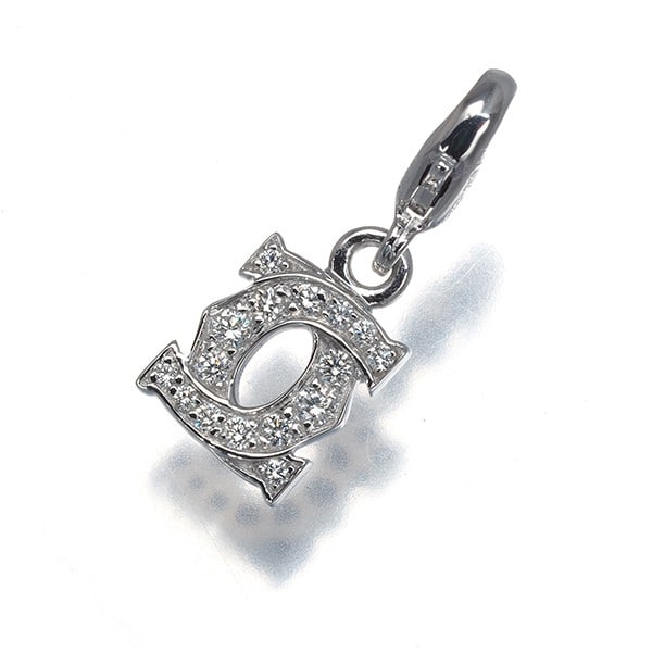 Cartier Pendant Entrelaces Diamond Baby 18K White Gold: Cartier Pendant Entrelaces Diamond Baby 18K White Gold 18k white gold Cartier Entrelaces diamond pendant with natural charm design, featuring a beautiful unmarked diamond stone. The pendant's