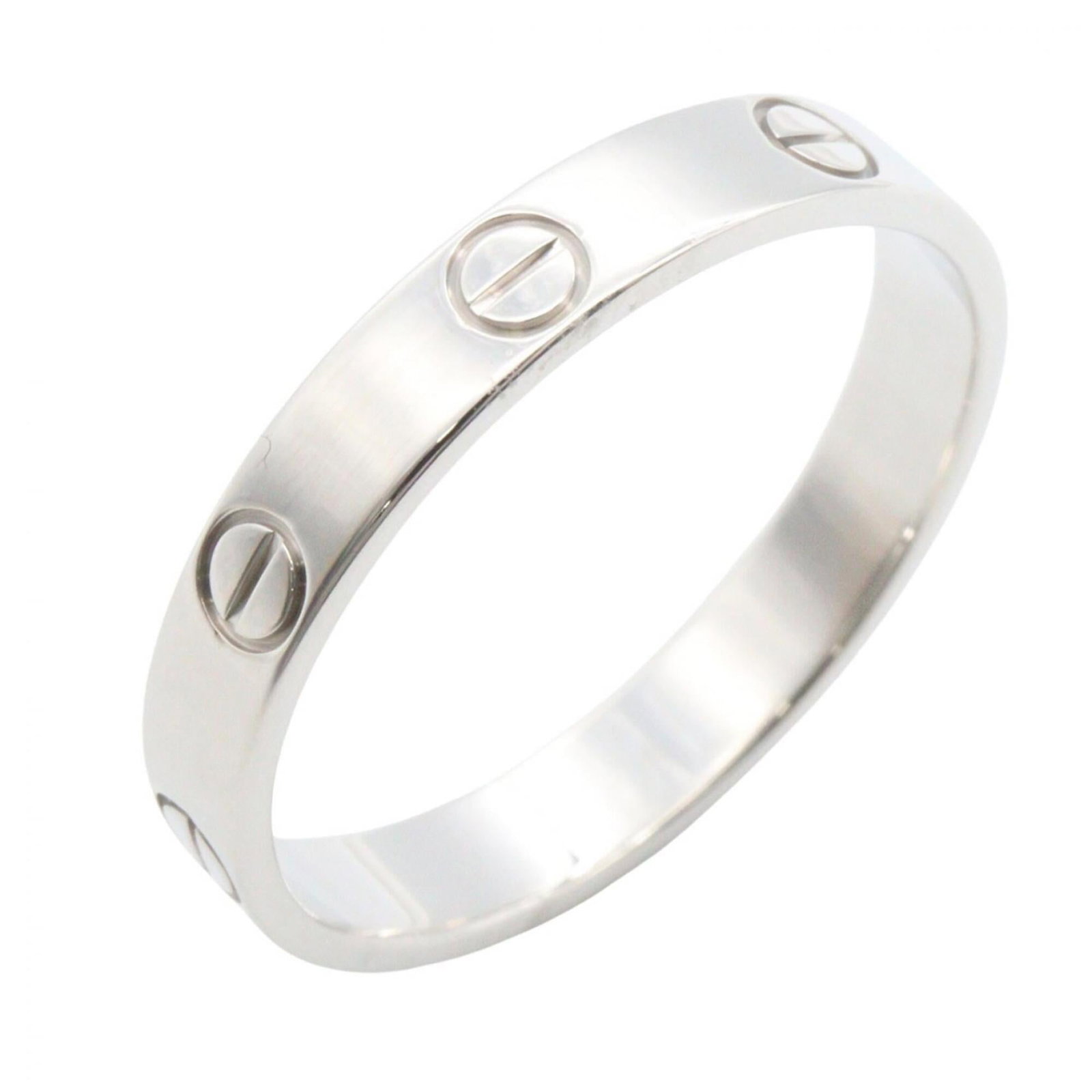Gold White Ring Cartier Band: Gold White Ring Cartier Band White gold (18K) Cartier band ring, featuring a classic design with a silver finish. This 9 US size/18.5 JP size band ring showcases the elegant style of Cartier's renowne