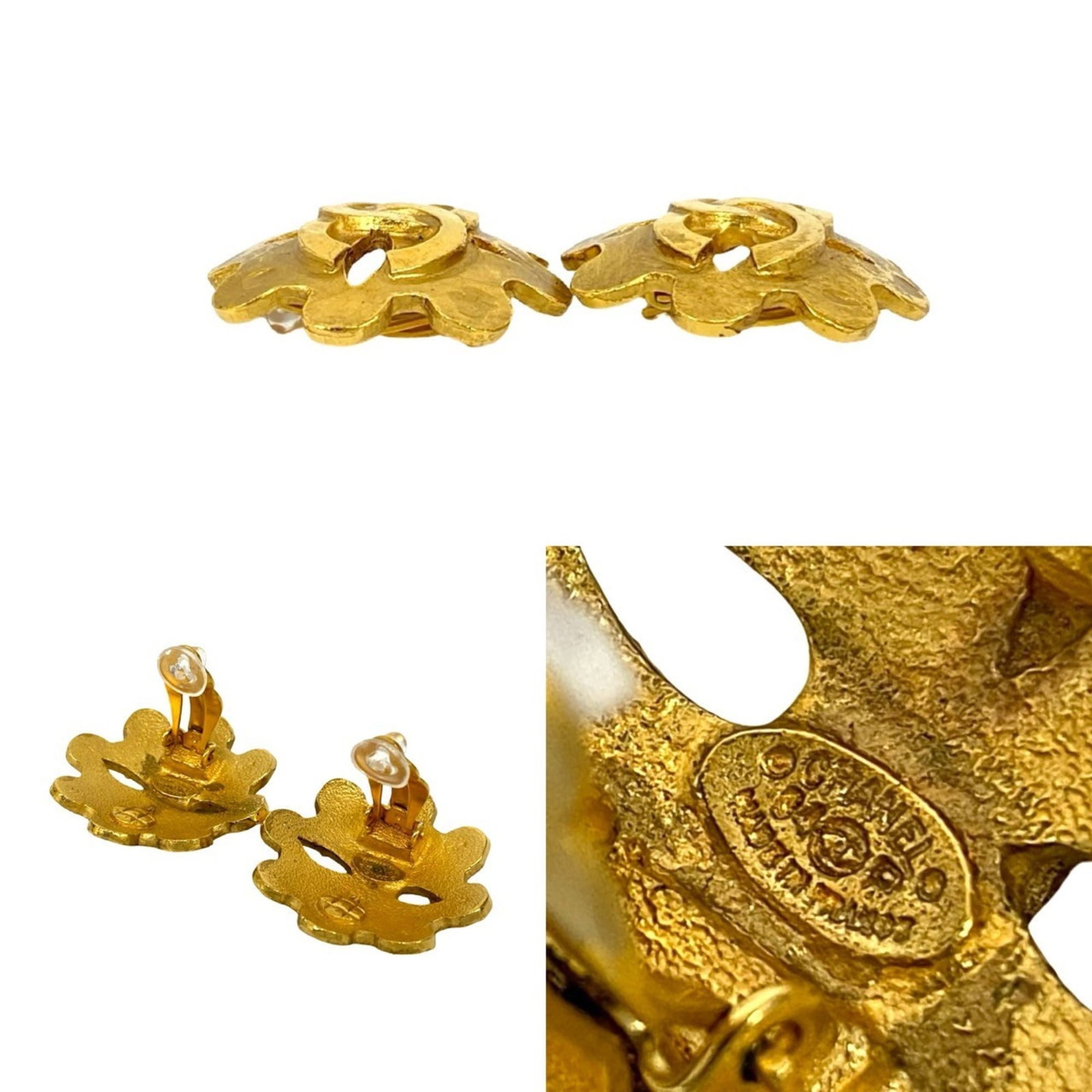 Chanel Clip Earrings Gold Plating: Chanel Clip Earrings Gold Plating Gold-plated clip earrings from Chanel, measuring 35.00mm x 35.00mm in size. These gold-plated earrings are made with a simple yet elegant design that adds a touch of 