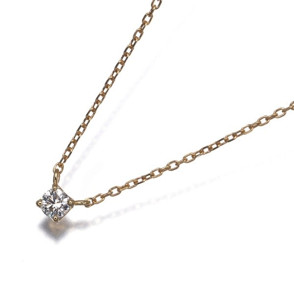 Diamond Vendome Solitaire 0.06ct 18k yellow gold necklace: Diamond Vendome Solitaire 0.06ct 18k yellow gold necklace 18k yellow gold necklace featuring a natural diamond solitaire, weighing approximately 1.1g and measuring 37-40cm in length. The 0.06ct diamon