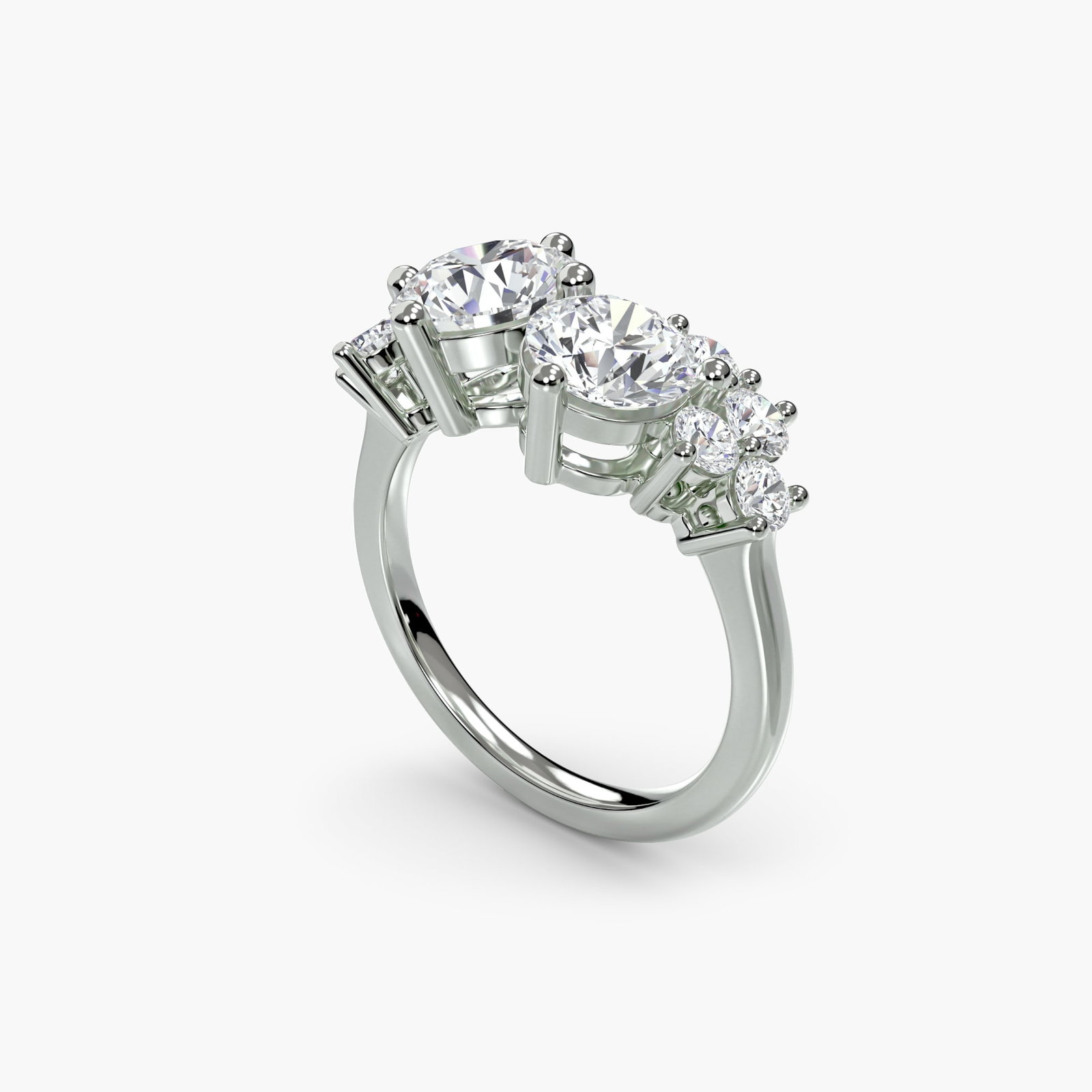 Side Stone Round 18Kt White Gold Ring Setting - 5