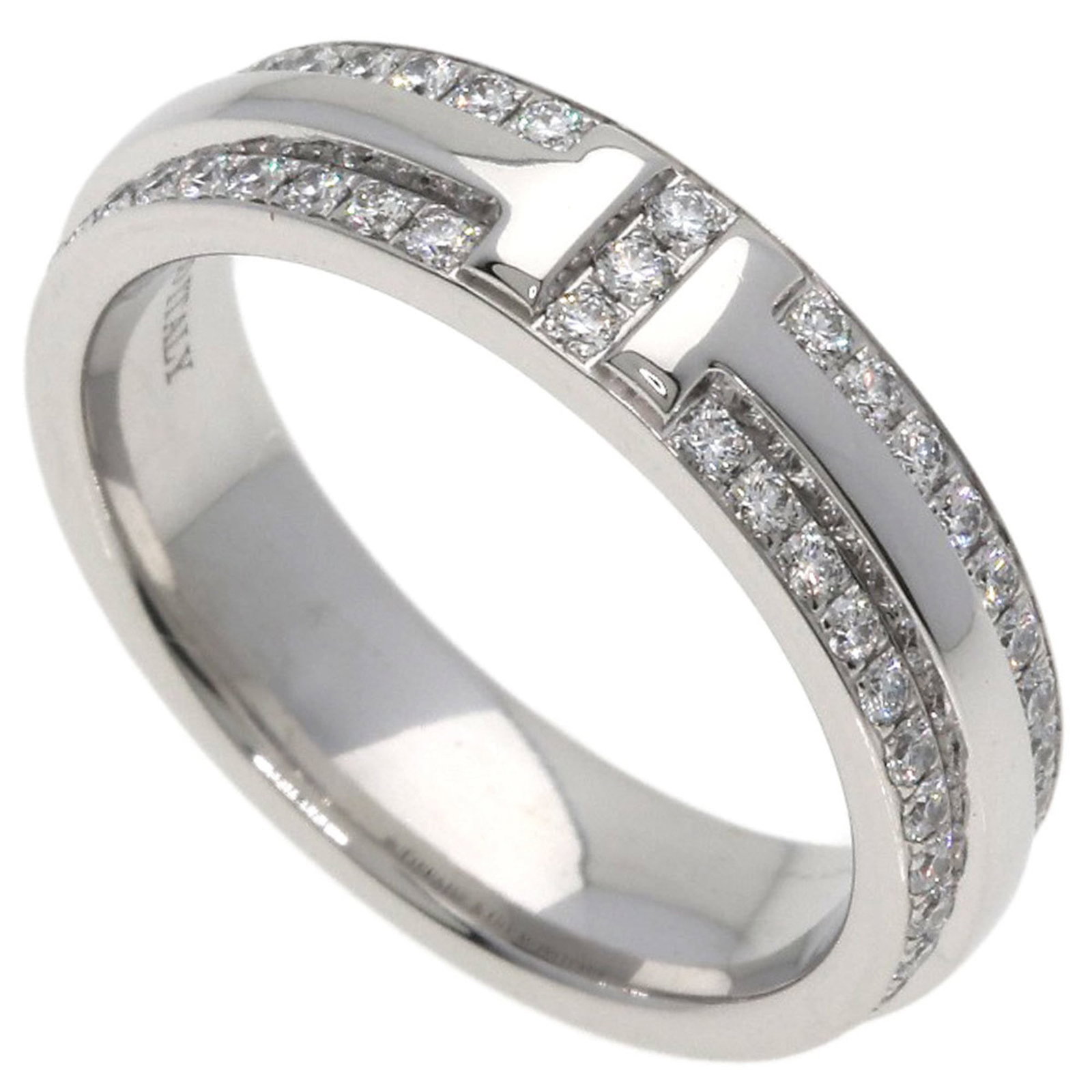 Ring Tiffany Band: Ring Tiffany Band 18K White Gold Tiffany Band with Diamond Stone, available in US Size 3.5 and JP Size 6.5, features a sleek design with a width of 4.3mm and a weight of 5g. This band showcases a