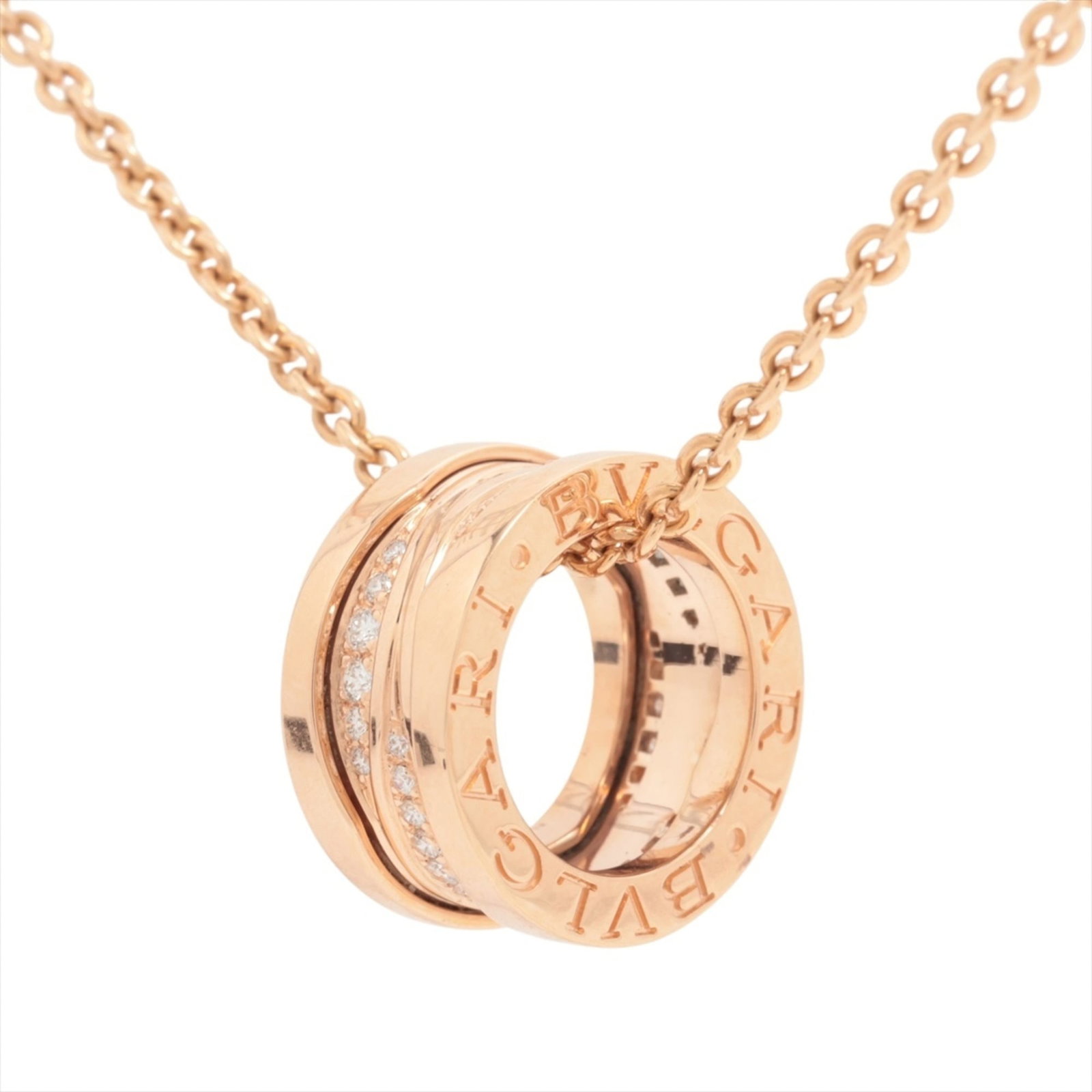 Legend Diamond Bvlgari Zero1 Design 750 Gold Pg Necklace: Legend Diamond Bvlgari Zero1 Design 750 Gold Pg Necklace Pink gold (18K) necklace featuring a diamond pendant, crafted in the B.zero1 design by Bvlgari. The necklace boasts a striking pink gold hue