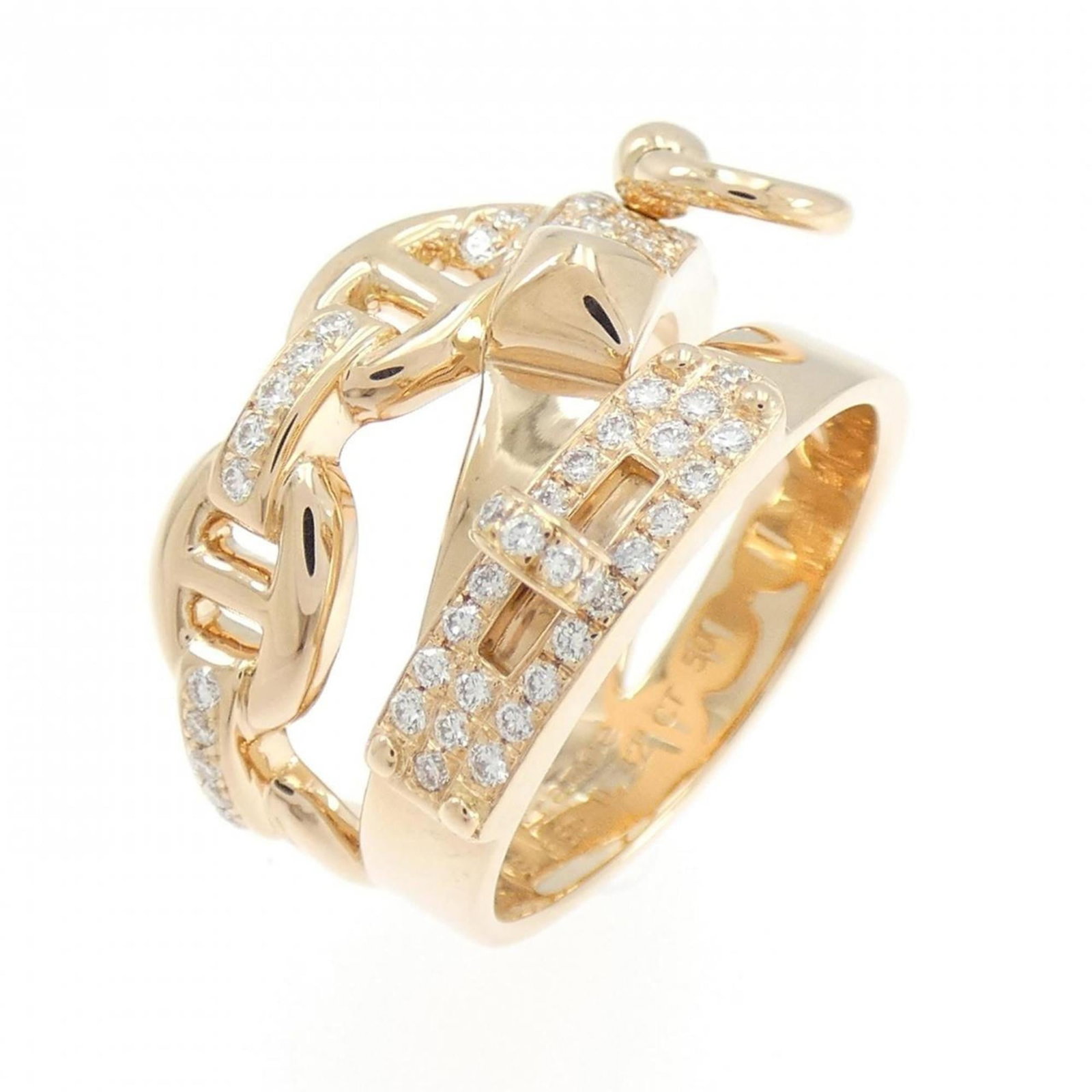 Pink Gold 18K Ring Band Hermes: Pink Gold 18K Ring Band Hermes Pink gold 18K ring band from Hermes, featuring a delicate pink gold design with a diamond stone weighing 0.32 carats. This elegant band measures 50 US and fits size