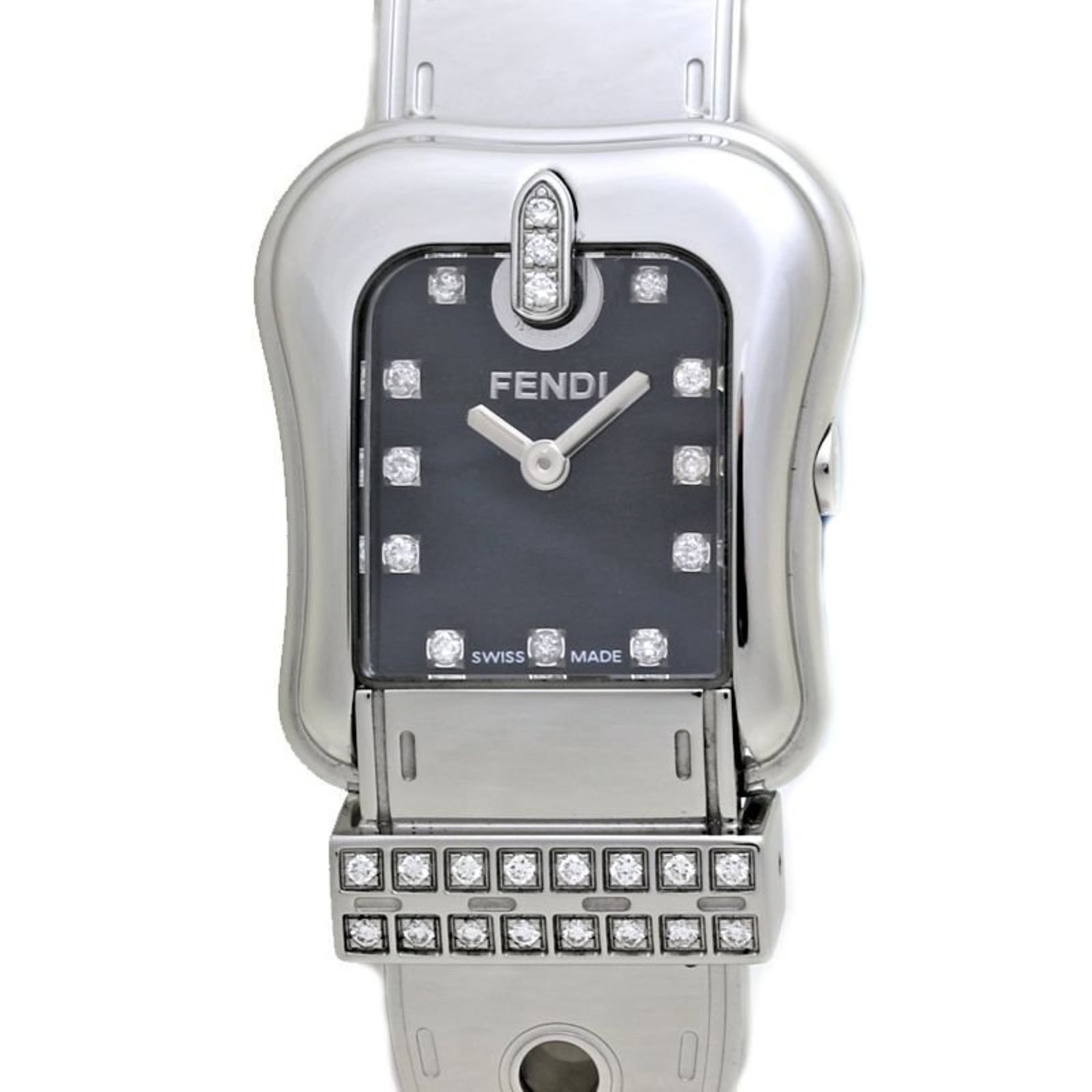 Fendi Wristwatch: Fendi Wristwatch Stainless steel case and band provide a sleek, modern look for this Fendi wristwatch. The black dial stands out against the neutral background, while the quartz movement ensures relia