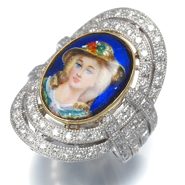 La Merveilleuse Ring Diamond 1.030Ct Emailles Us6 Pt 900/ 18K Yg/ Enamel: La Merveilleuse Ring Diamond 1.030Ct Emailles Us6 Pt 900/ 18K Yg/ Enamel La Merveilleuse Ring boasts an impressive 1.030ct diamond, set in a platinum base with 18K yellow gold accents and adorned
