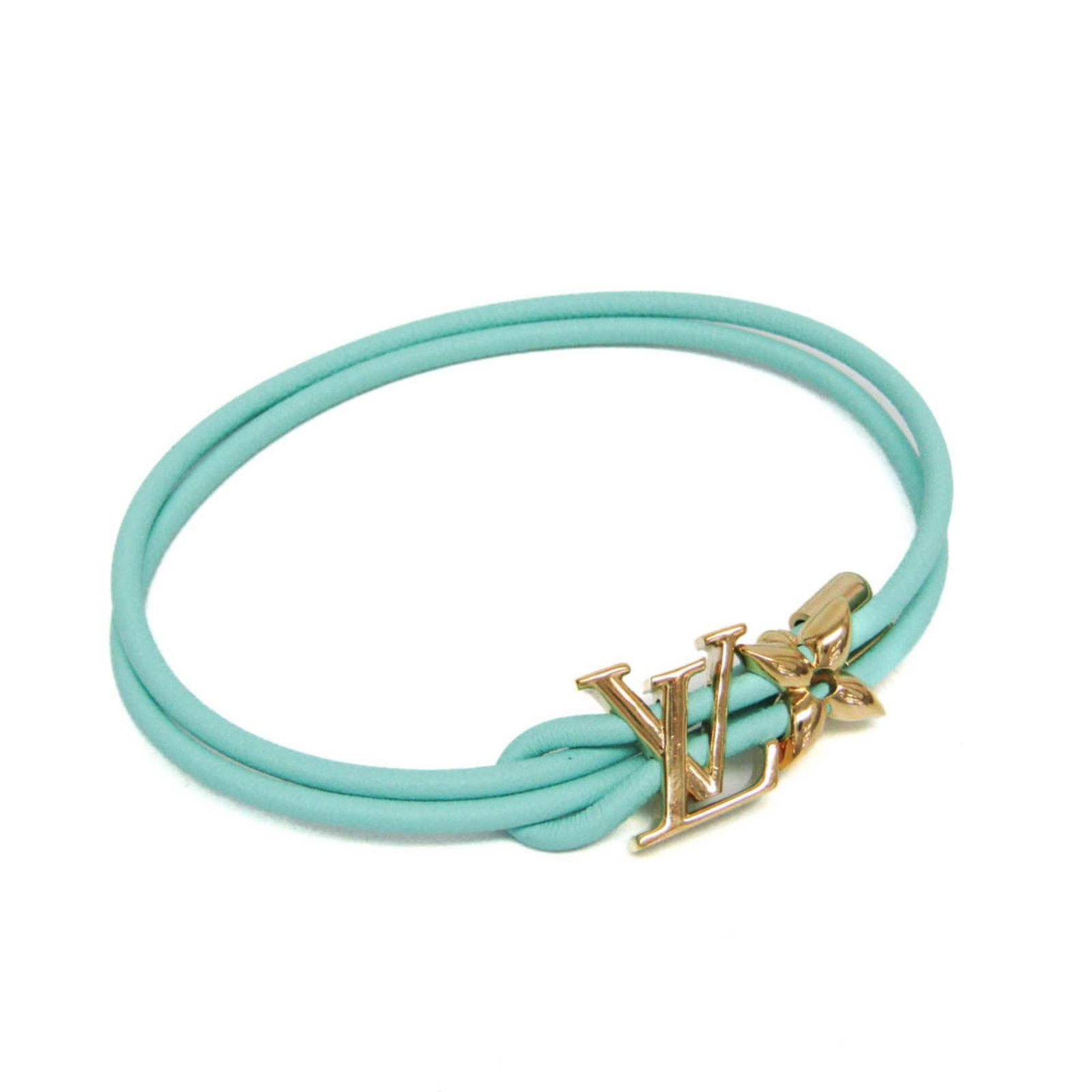 Louis Vuitton Bangle Gold Plating Leather: Louis Vuitton Bangle Gold Plating Leather The Louis Vuitton Bangle Gold Plating Leather features gold plating and leather materials, with a gold color and light blue green tone. This 19cm bangle