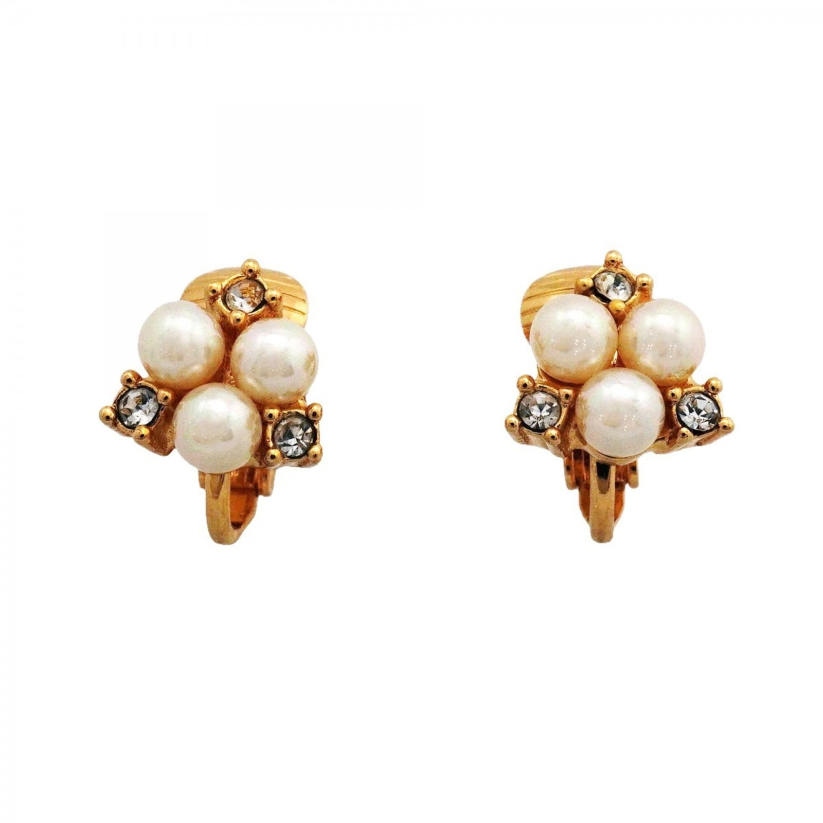 Christian Dior Clip Earrings Gold Plating Rhinestone: Christian Dior Clip Earrings Gold Plating Rhinestone Gold plating and rhinestone details add a touch of luxury to these clip earrings, designed by Christian Dior. Measuring 10.00mm x 10.20mm in size,
