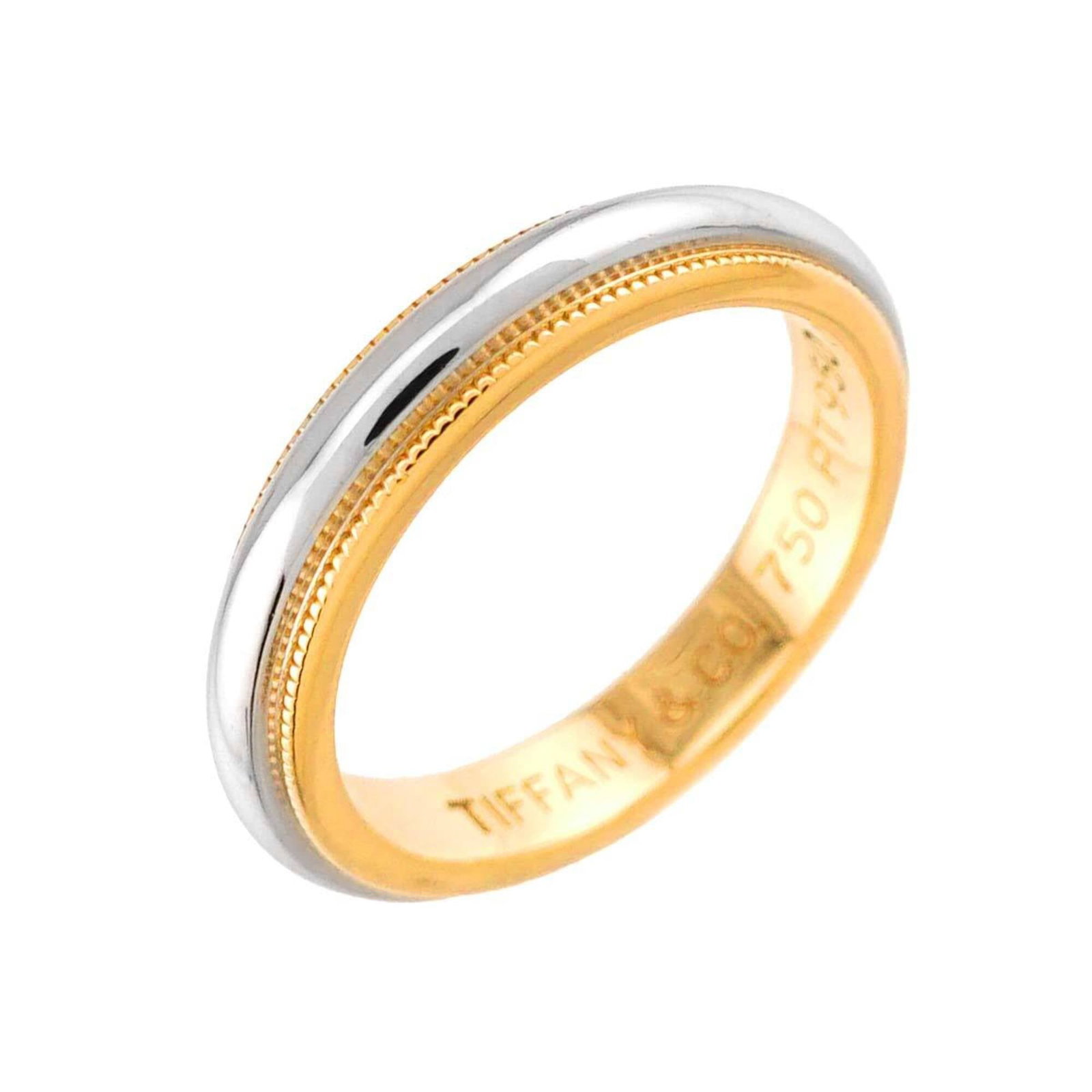 Tiffany Band Ring Platinum 950 Yellow Gold (18K): Tiffany Band Ring Platinum 950 Yellow Gold (18K) Tiffany's iconic band ring is crafted from platinum 950 and yellow gold (18K), offering a luxurious touch to any outfit. This timeless piece boasts a