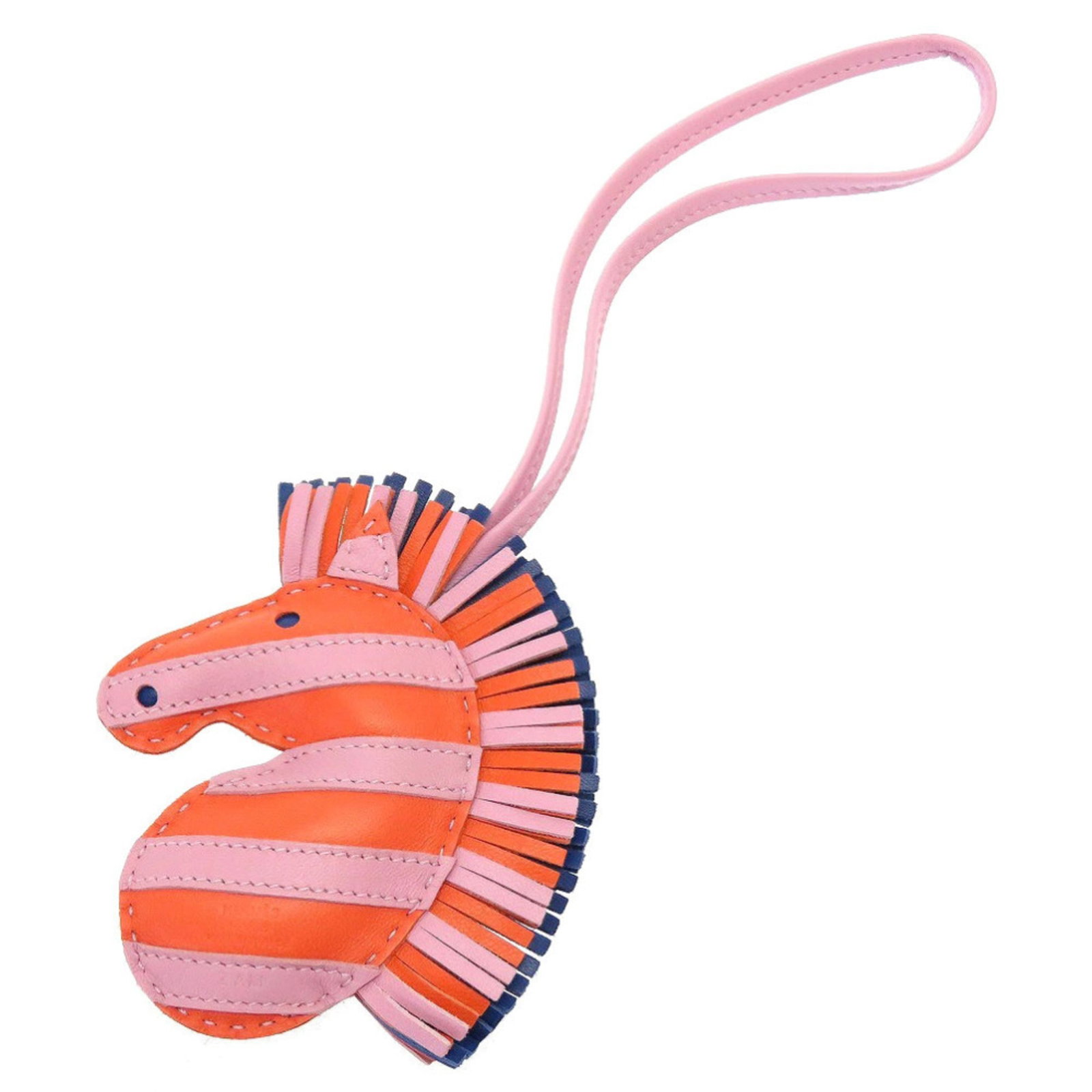 Hermes leather agneau handbag charm: Hermes leather agneau handbag charm Agneau Milo leather charm from Hermes, available in blue, orange, and pink hues. This handbag accessory measures 100mm x 90mm x 3.94'' x 3.54''. Comes with a box
