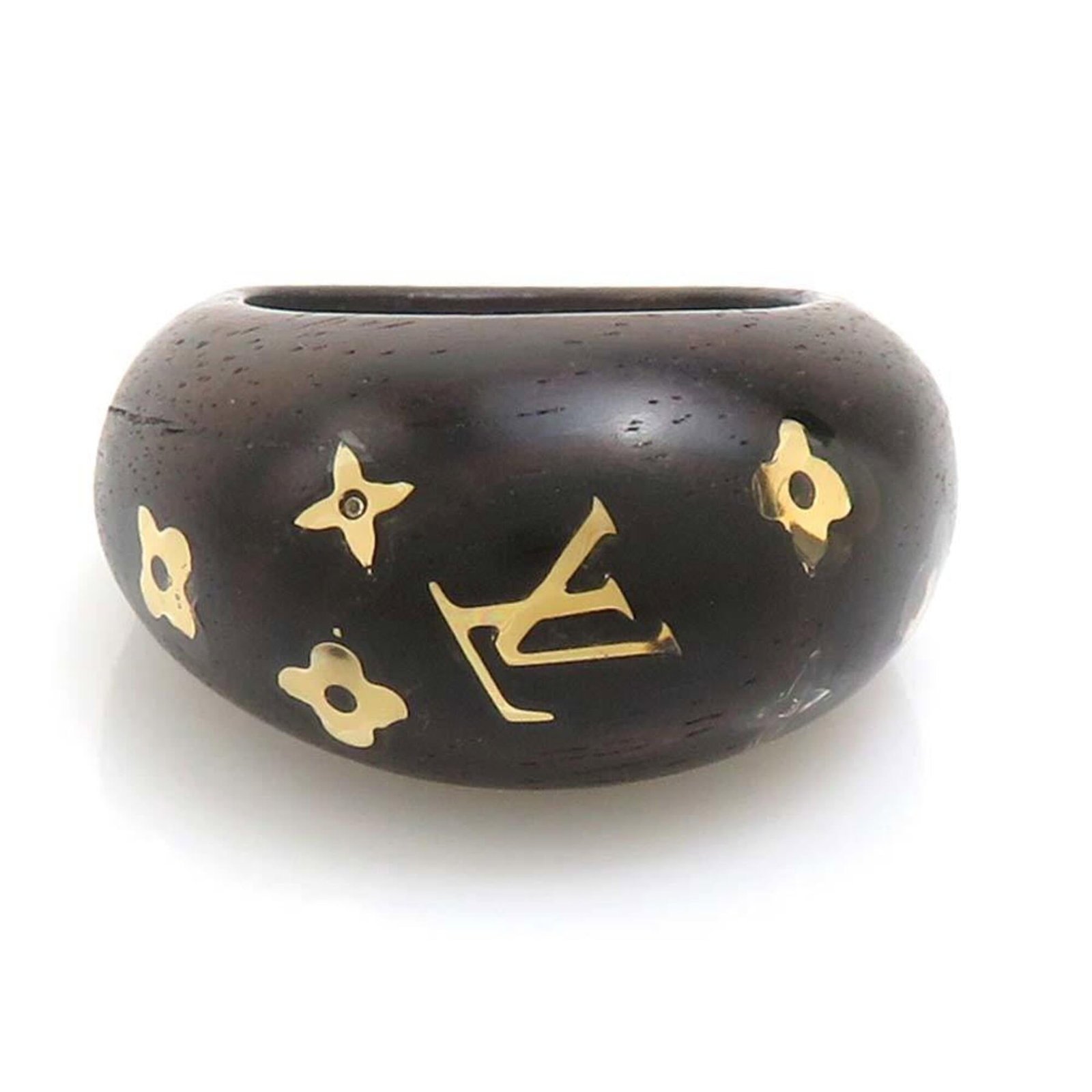 Louis Vuitton Band Ring Wood: Louis Vuitton Band Ring Wood This Louis Vuitton Band Ring features a unique wooden design, bearing the brand's signature. Made from high-quality wood and available in a rich brown color, it boasts a