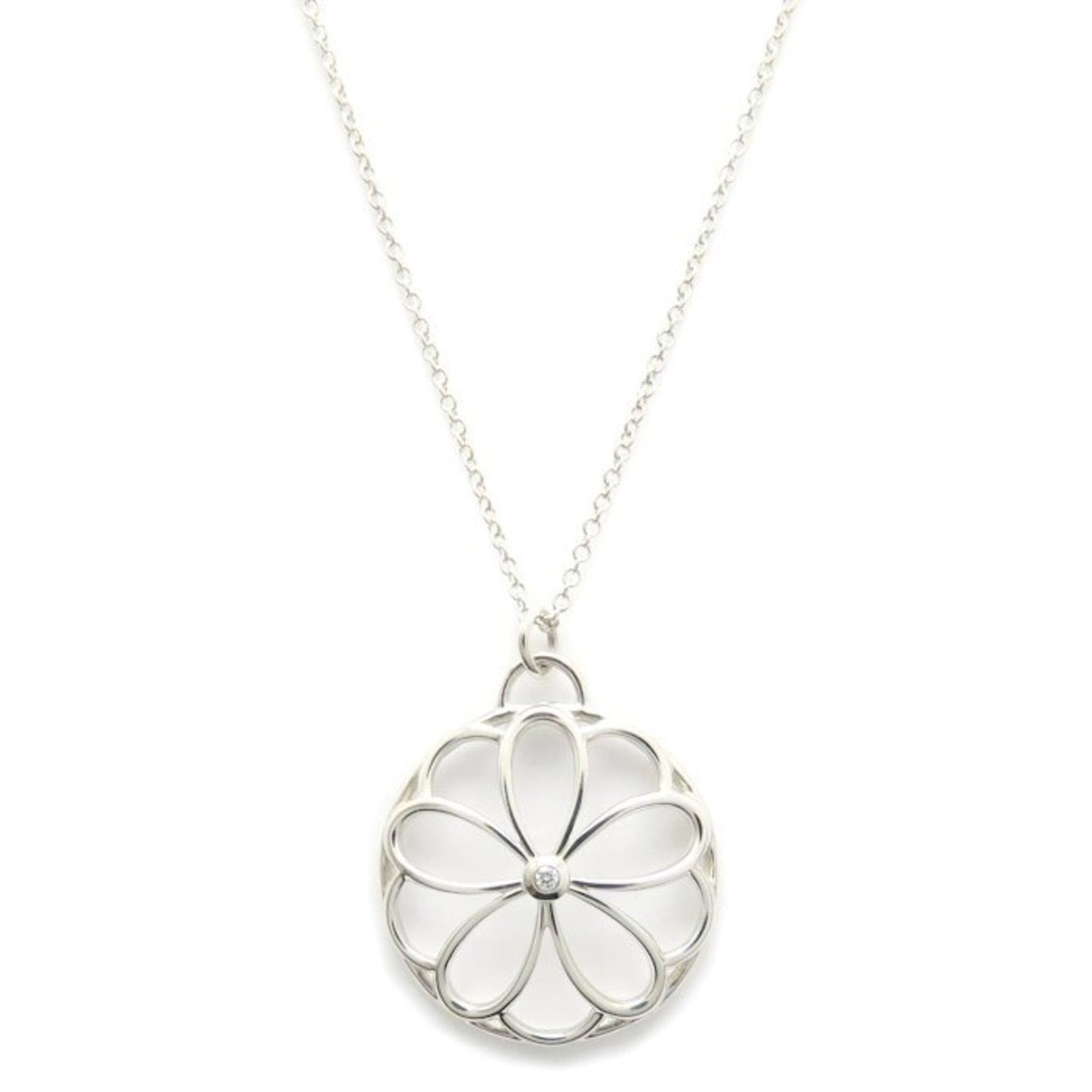 Tiffany&Co. Tiffany Flower Circle Necklace 1 Diamond Sv925 Women'S/ 295572 (1 of 6)