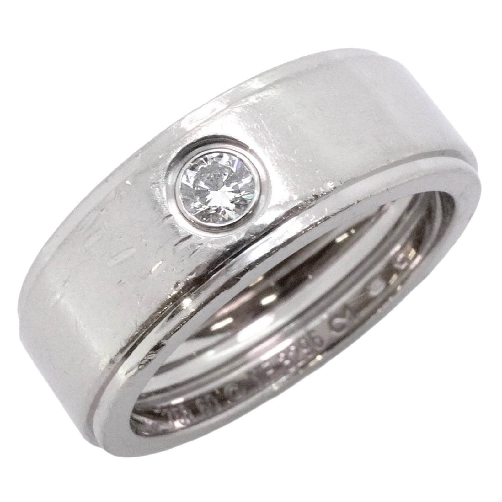 Gold White Ring Cartier Band: Gold White Ring Cartier Band White gold (18K) Cartier band features a diamond stone, available in size 10 and US size 60. This men's ring showcases the luxury brand's signature style with its elegant