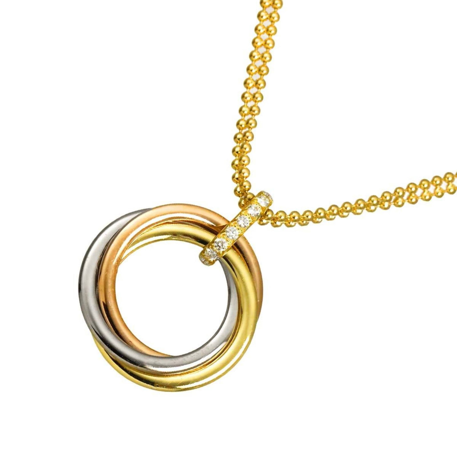 Cartier Trinity Medium Mm Diamond Necklace 42Cm 18K Yellow Gold White Pink Gold 750 (Three Necklace): Cartier Trinity Medium Mm Diamond Necklace 42Cm 18K Yellow Gold White Pink Gold 750 (Three Necklace) Cartier's Trinity Medium Mm Diamond Necklace boasts an elegant combination of pink gold, white
