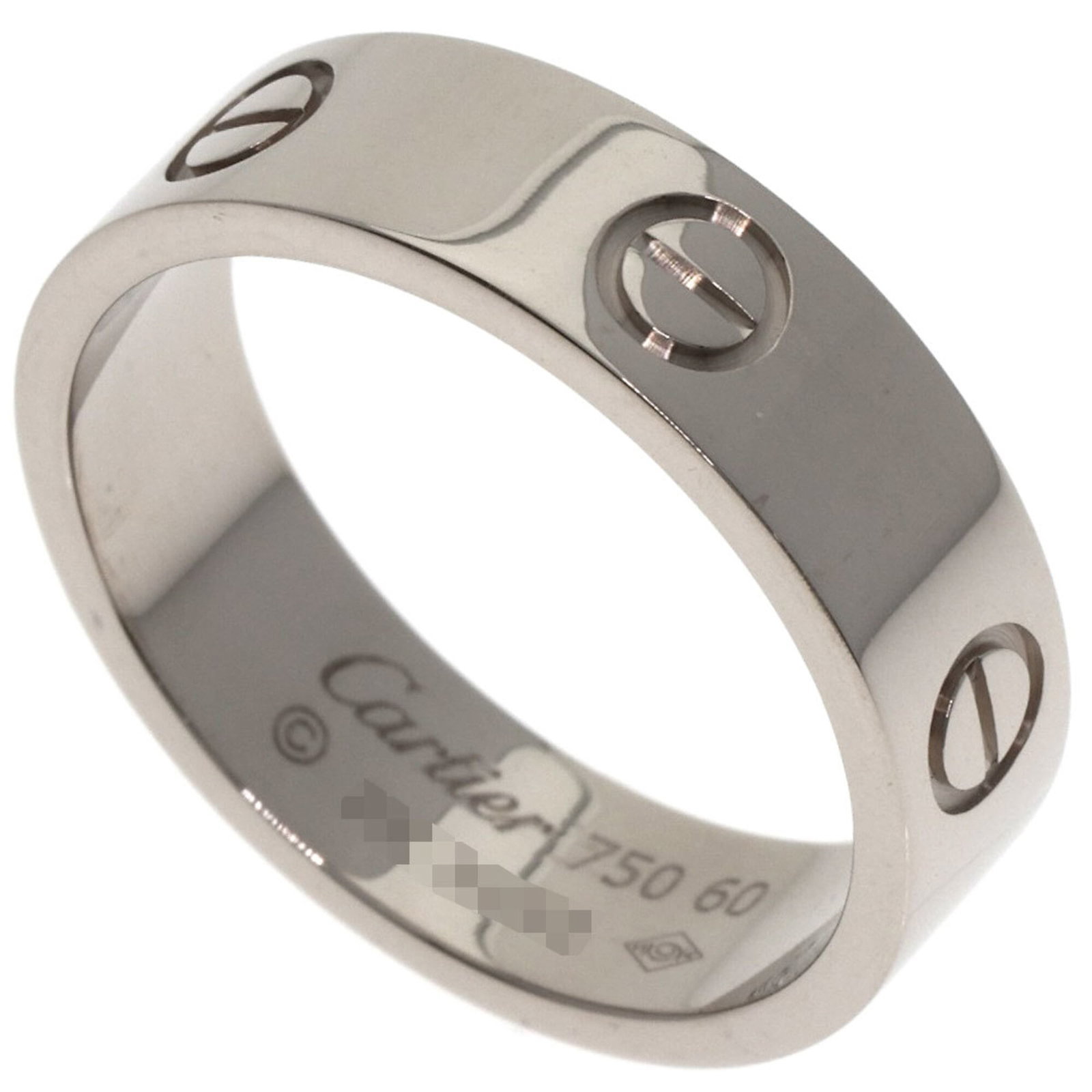Gold White Ring Cartier Band: Gold White Ring Cartier Band White gold (18K) Cartier band ring with a classic design, available in US size 10 and Japanese size 20. This elegant piece features the renowned Cartier brand, crafted