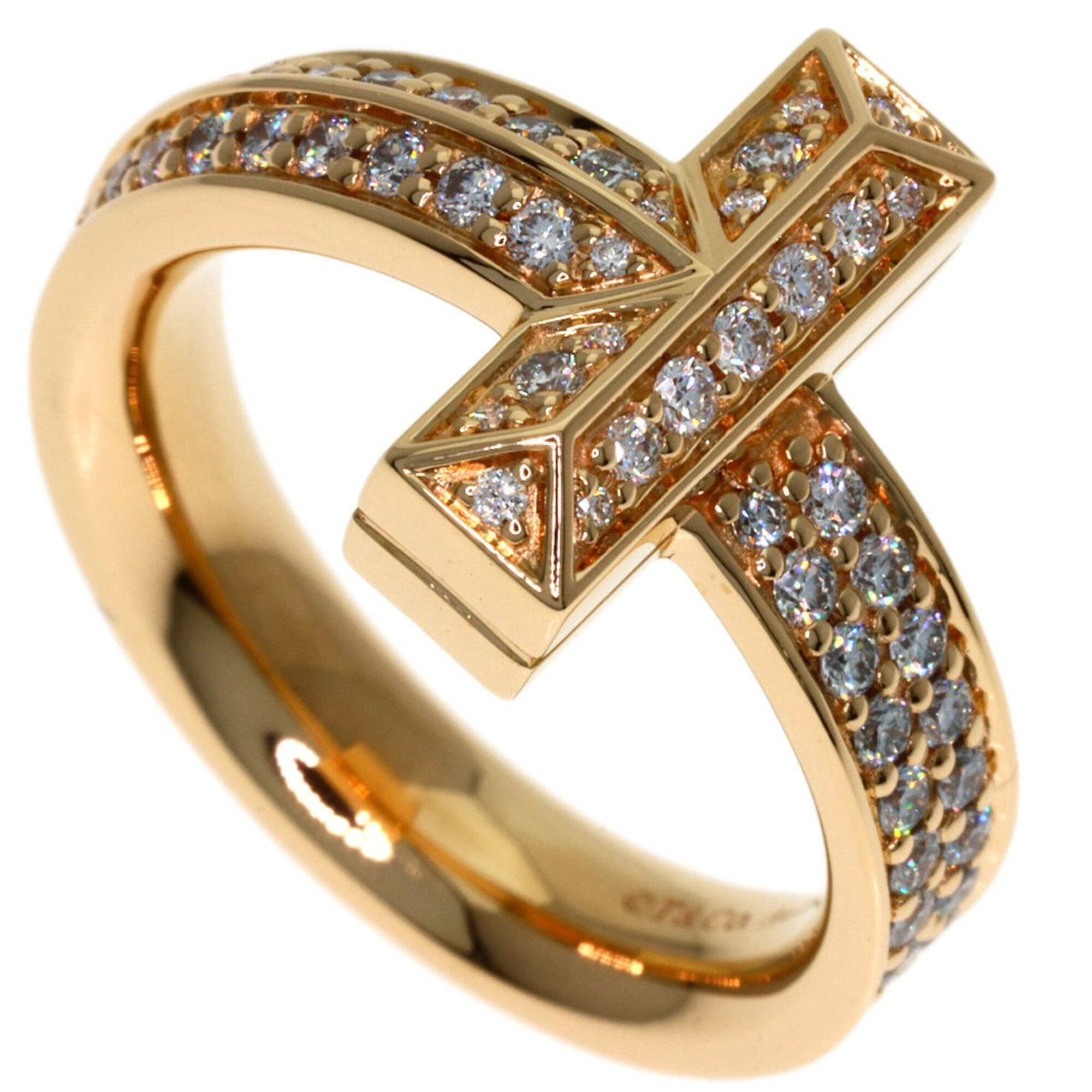Pink Gold 18k Ring Tiffany: Pink Gold 18k Ring Tiffany Pink gold 18k ring from Tiffany, featuring a diamond stone and available in US size 5 and JP size 9. This band ring showcases the luxury of pink gold craftsmanship. A