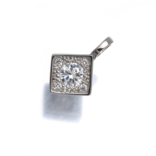 Square Pendant 900 Platinum Diamond 0.337Ct/ 0.04Ct (1 of 4)