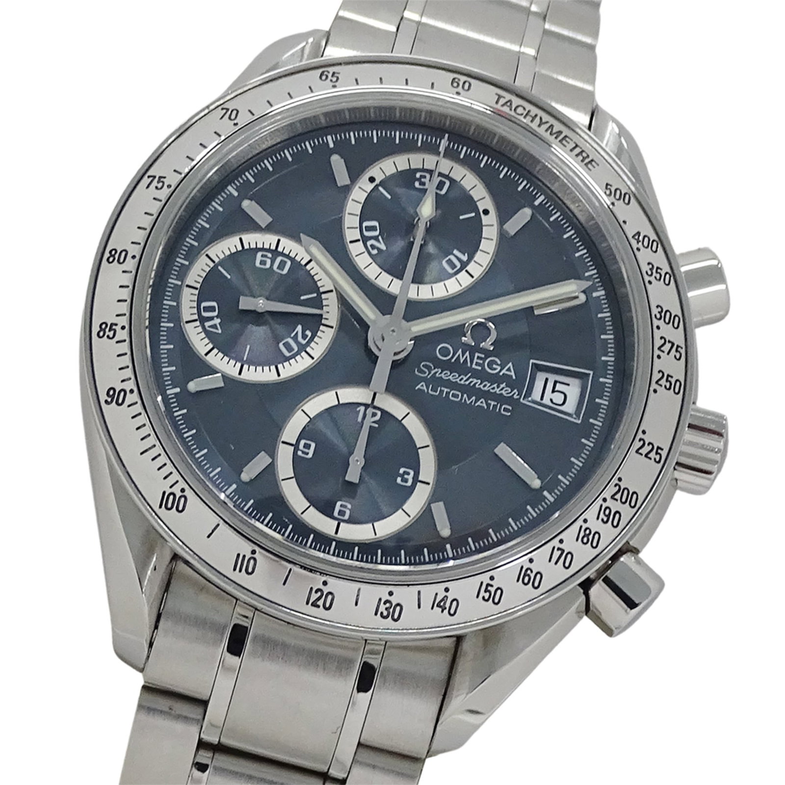 Wristwatch of Omega: Wristwatch of Omega Stainless steel case and band, the Omega wristwatch boasts a sleek design with a blue and gray dial. Powered by a self-winding automatic movement, this timepiece features a