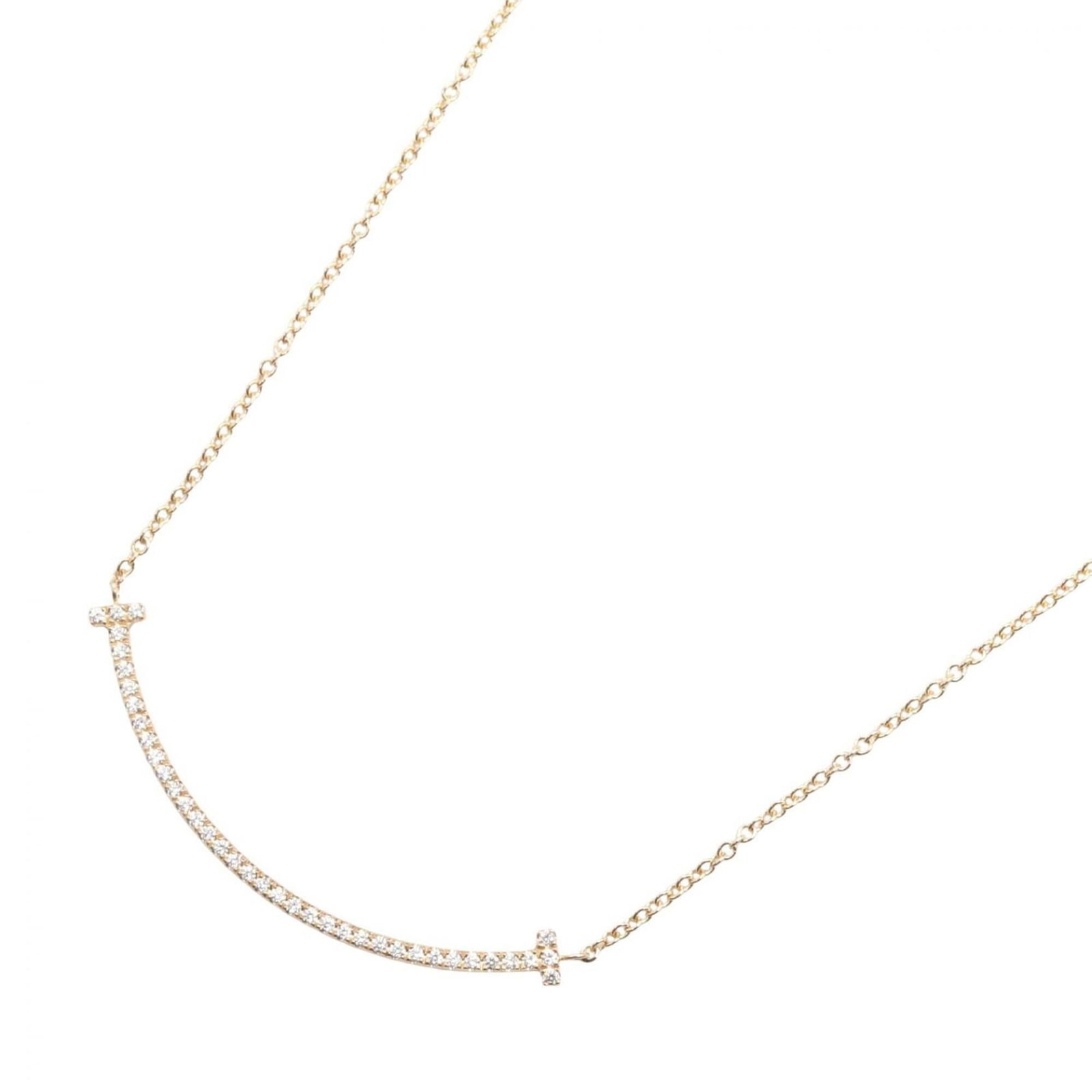 Tiffany & Co. T Smile Small Diamond Necklace 18K Pink Gold (Pg) Diamond Women'S Tone Clear 63058815: Tiffany & Co. T Smile Small Diamond Necklace 18K Pink Gold (Pg) Diamond Women'S Tone Clear 63058815 Tiffany & Co.'s T Smile Small Diamond Necklace in 18K pink gold features a clear, pink gold tone