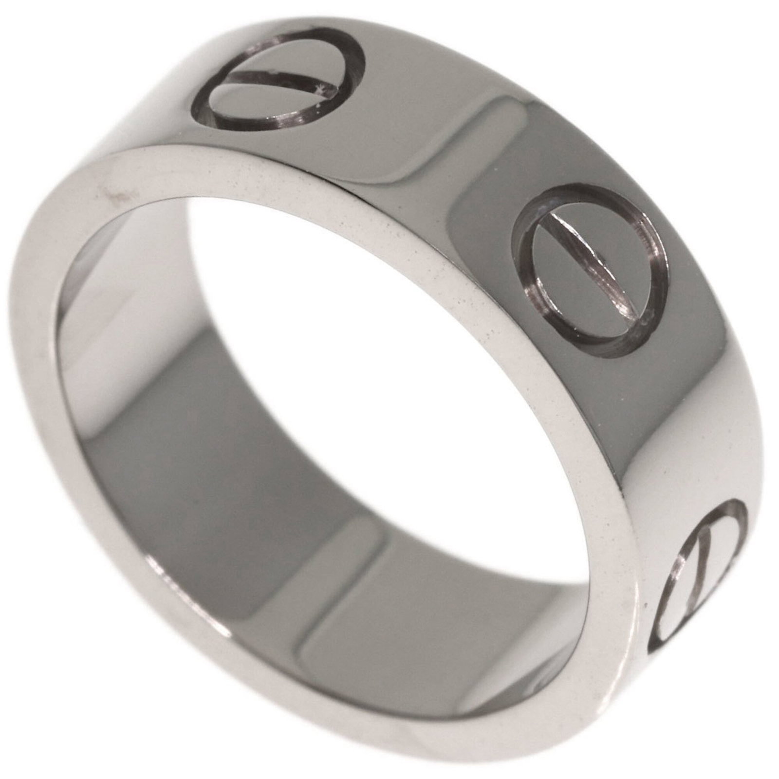 Gold White Ring Cartier Band: Gold White Ring Cartier Band White gold (18K) Cartier band ring with US size 3.5 and JP size 5, featuring the iconic brand's signature style. This elegant band showcases a sleek design that complement