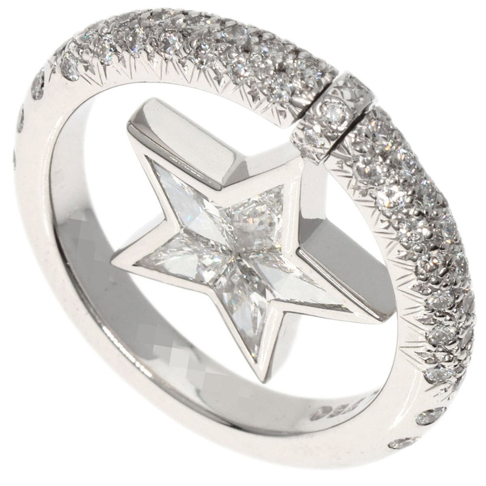 Ring Chanel Band: Ring Chanel Band White gold band ring from Chanel, featuring a diamond stone and measuring 3mm in width. This 18K metal piece weighs 6g and fits US size 4 with JP size 7.5. Comes with a case for
