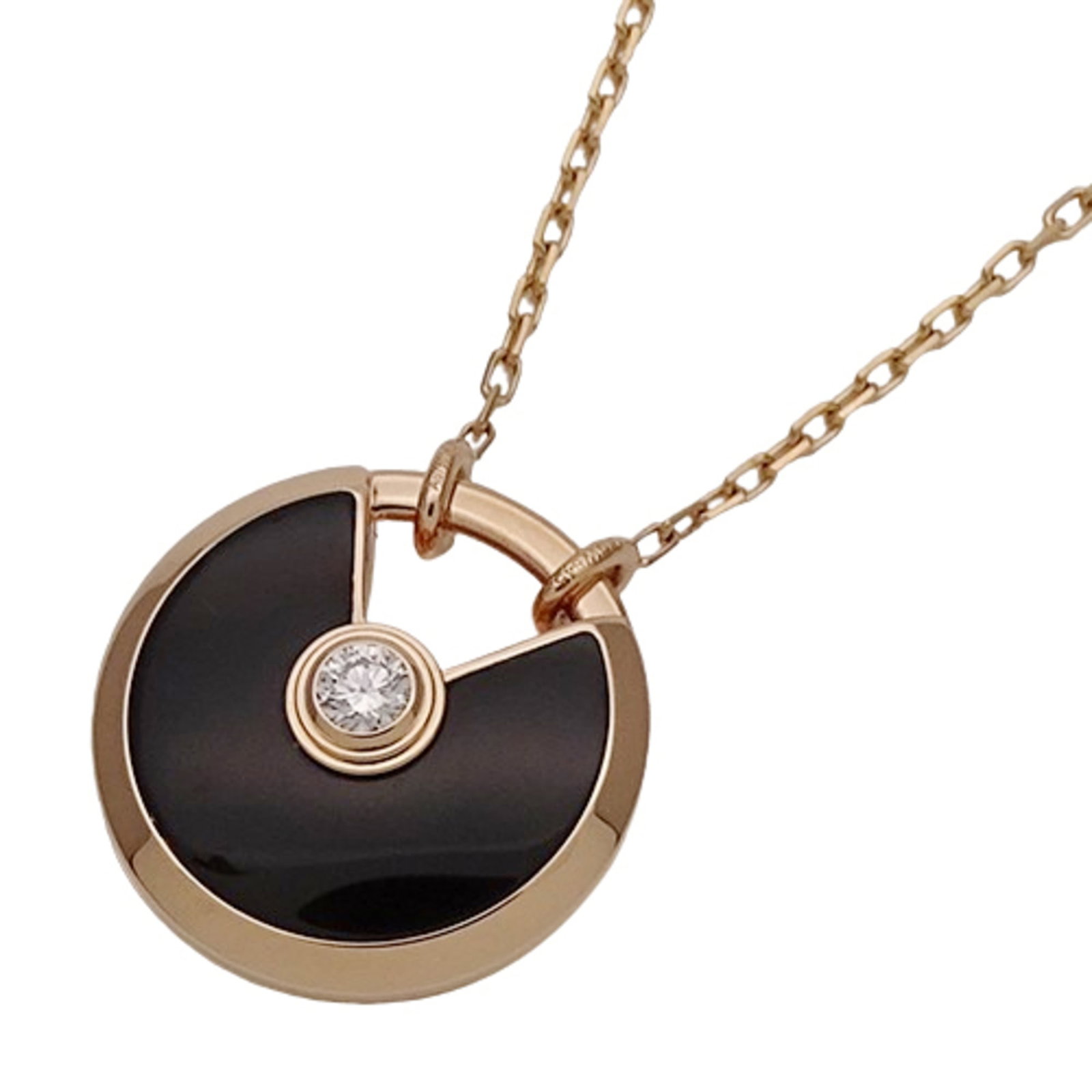 Cartier Women'S Necklace 750Pg Onyx And Diamond Amulet Small Long Pink Gold Black (1 of 10)