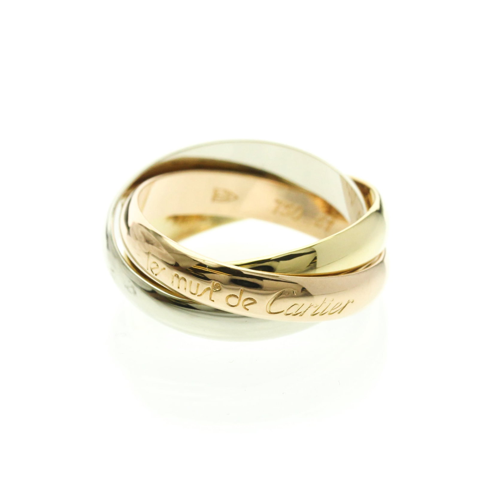 Cartier Band Ring Pink Gold (18K) White Gold (18K) Yellow Gold (18K): Cartier Band Ring Pink Gold (18K) White Gold (18K) Yellow Gold (18K) Cartier's iconic Trinity band ring boasts a stunning combination of pink gold, white gold, and yellow gold in an elegant 18K metal