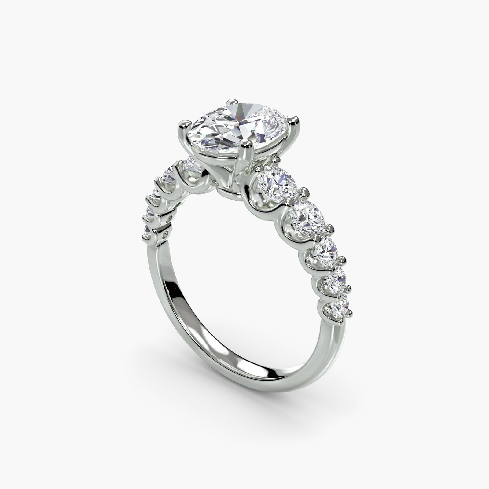 Side Stone Oval 950 Platinum Ring Setting - 5