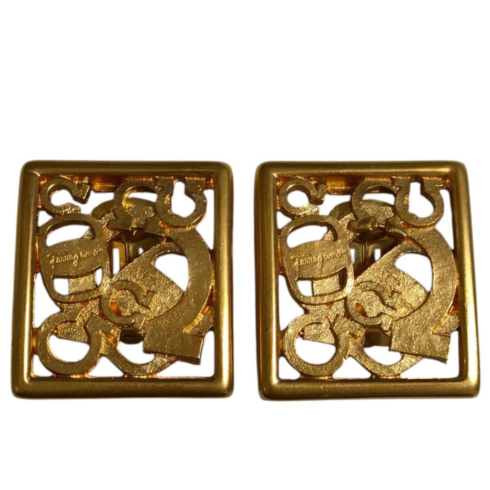 Salvatore Ferragamo Clip Ferragamo Earrings: Salvatore Ferragamo Clip Ferragamo Earrings Clip earrings from Salvatore Ferragamo's Gancini line, featuring a gold finish and measuring 33.00mm x 29.00mm in size. Weighing 18g, these vintage clip