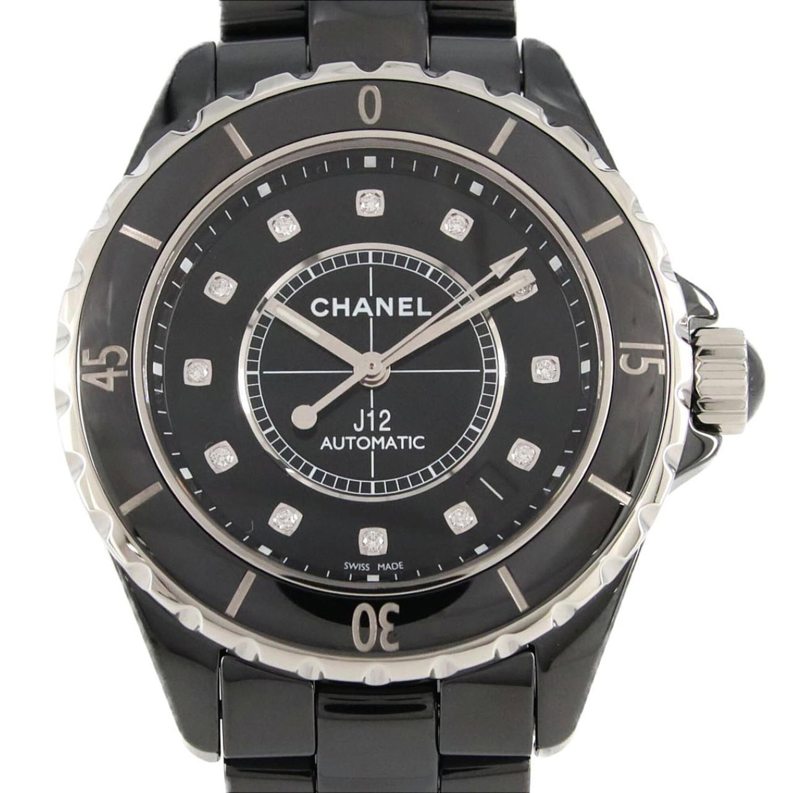 Chanel Wristwatch: Chanel Wristwatch Ceramic case and band make for a sleek, modern design. This self-winding automatic wristwatch features a black dial and measures 38mm in diameter, suitable for wrists up to 17cm in