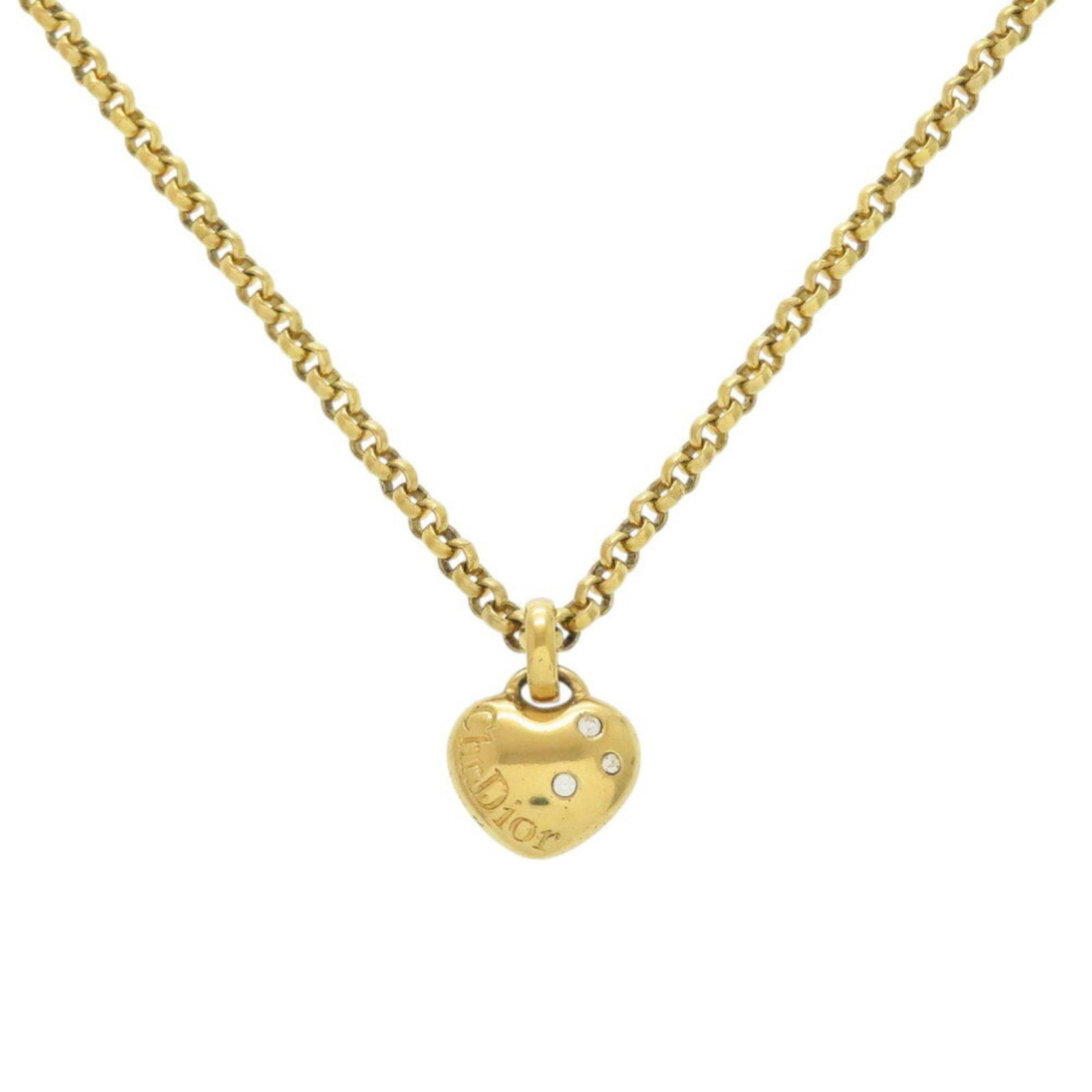 Christian Dior heart metal gold necklace: Christian Dior heart metal gold necklace The Christian Dior heart metal gold necklace boasts a sleek design with a pendant measuring 14mm x 15mm, set against a sturdy chain with a neck circumference