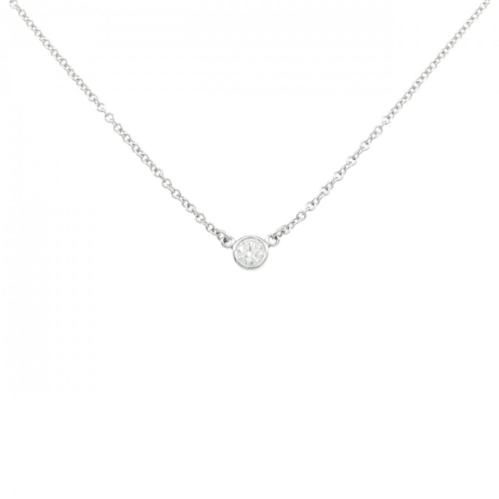 By Tiffany Yard Necklace: By Tiffany Yard Necklace Platinum 950 Tiffany & Co. necklace featuring a 3.8mm diamond pendant, set in a timeless design with a 41cm circumference. This elegant piece showcases the luxury of fine jewe