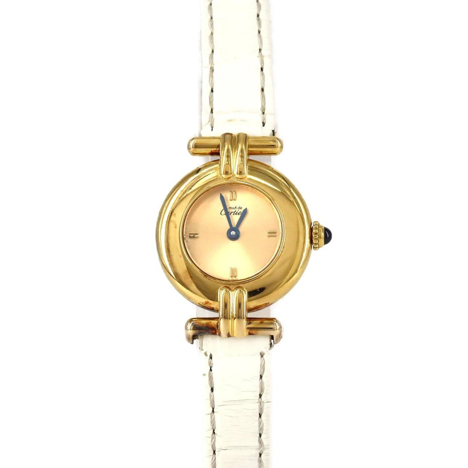 Wristwatch By Cartier: Wristwatch By Cartier Gold plated Cartier wristwatch with a 24mm case diameter, featuring a gold dial and quartz movement. This elegant timepiece boasts a classic design that exudes sophistication