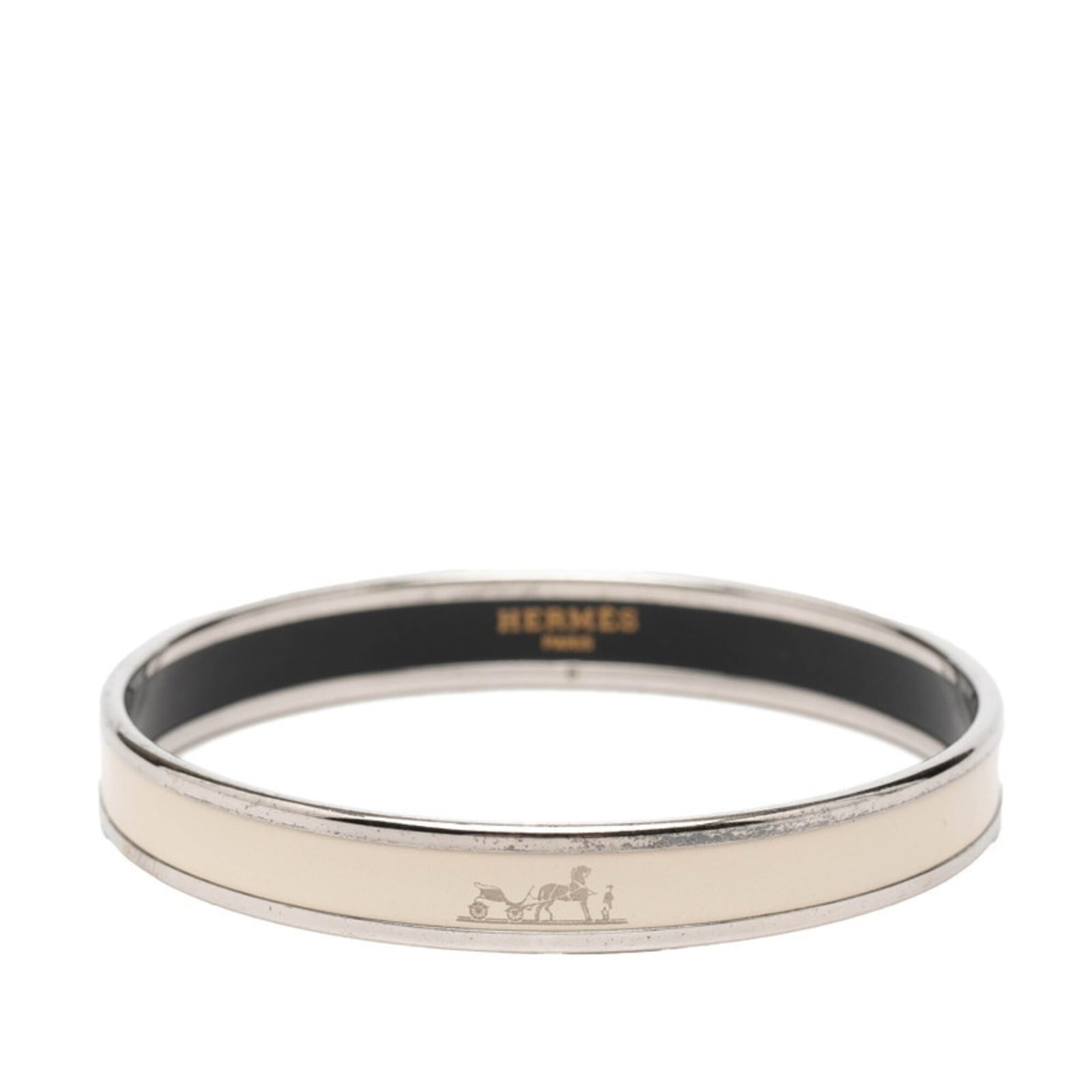 Metal Hermes Bangle: Metal Hermes Bangle The Metal Hermes Bangle boasts an elegant ivory hue, adding a touch of sophistication to any outfit. Its sturdy metal construction ensures durability and longevity, while the 21cm