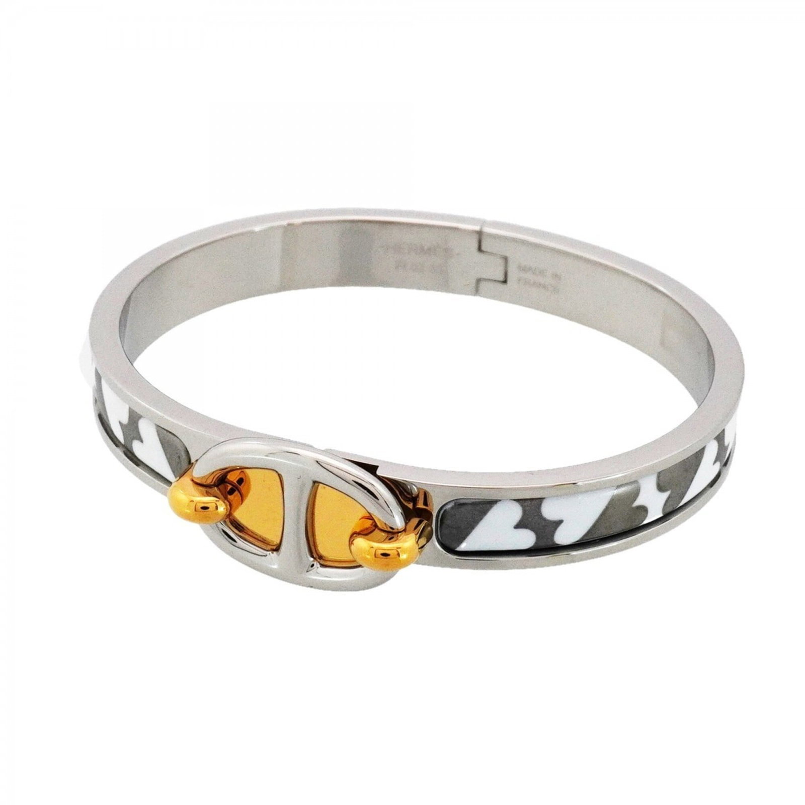 Metal Hermes Bangle: Metal Hermes Bangle Gold, Silver, and White Metal Bangle from Hermes Features a sleek design with a length of 15.5cm, making it a stylish accessory for women. This metal bangle showcases the luxury