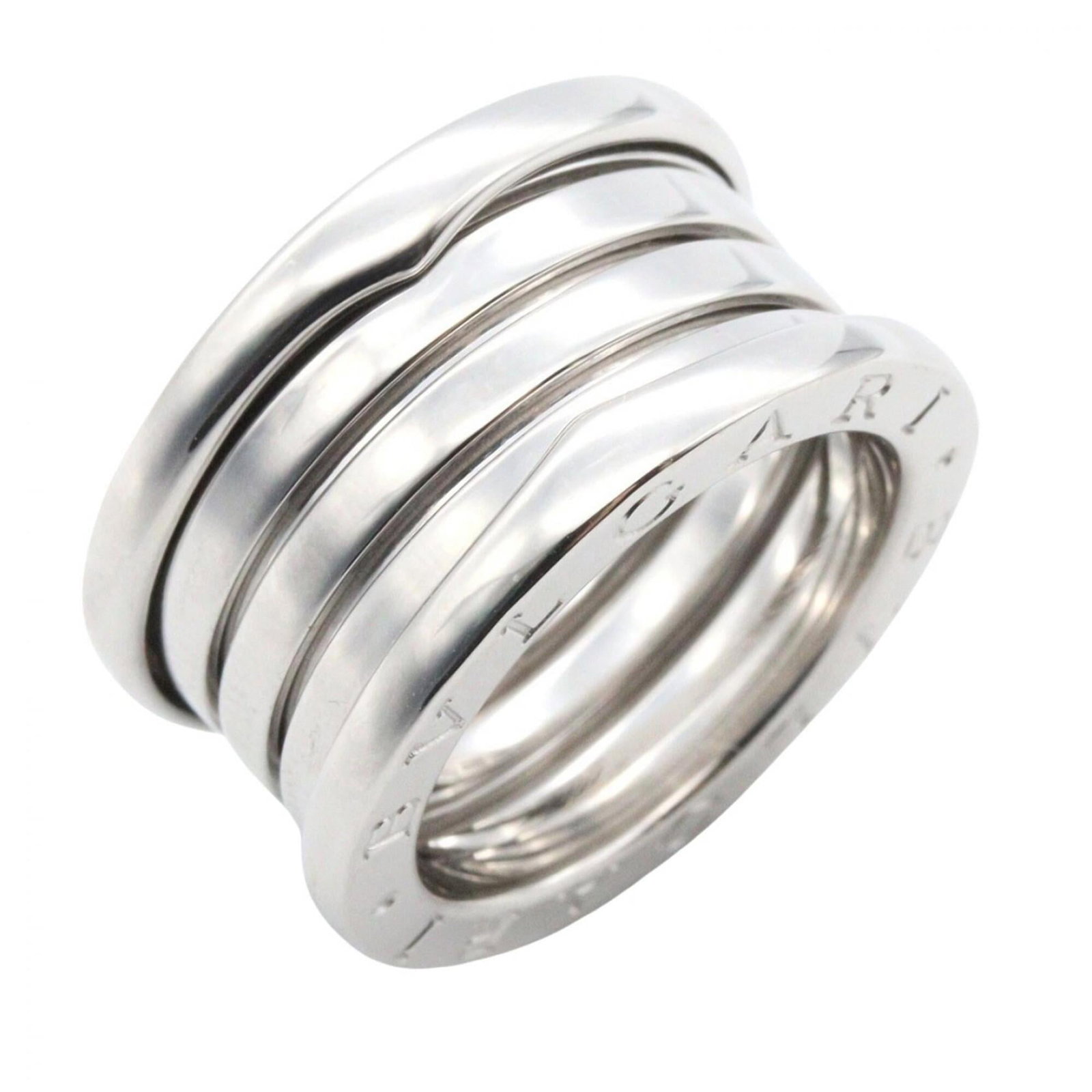 Bvlgari Band Ring White Gold (18K): Bvlgari Band Ring White Gold (18K) This Bvlgari Band Ring in white gold (18K) features a sleek and modern design, making it a stylish addition to any jewelry collection. The ring's silver color