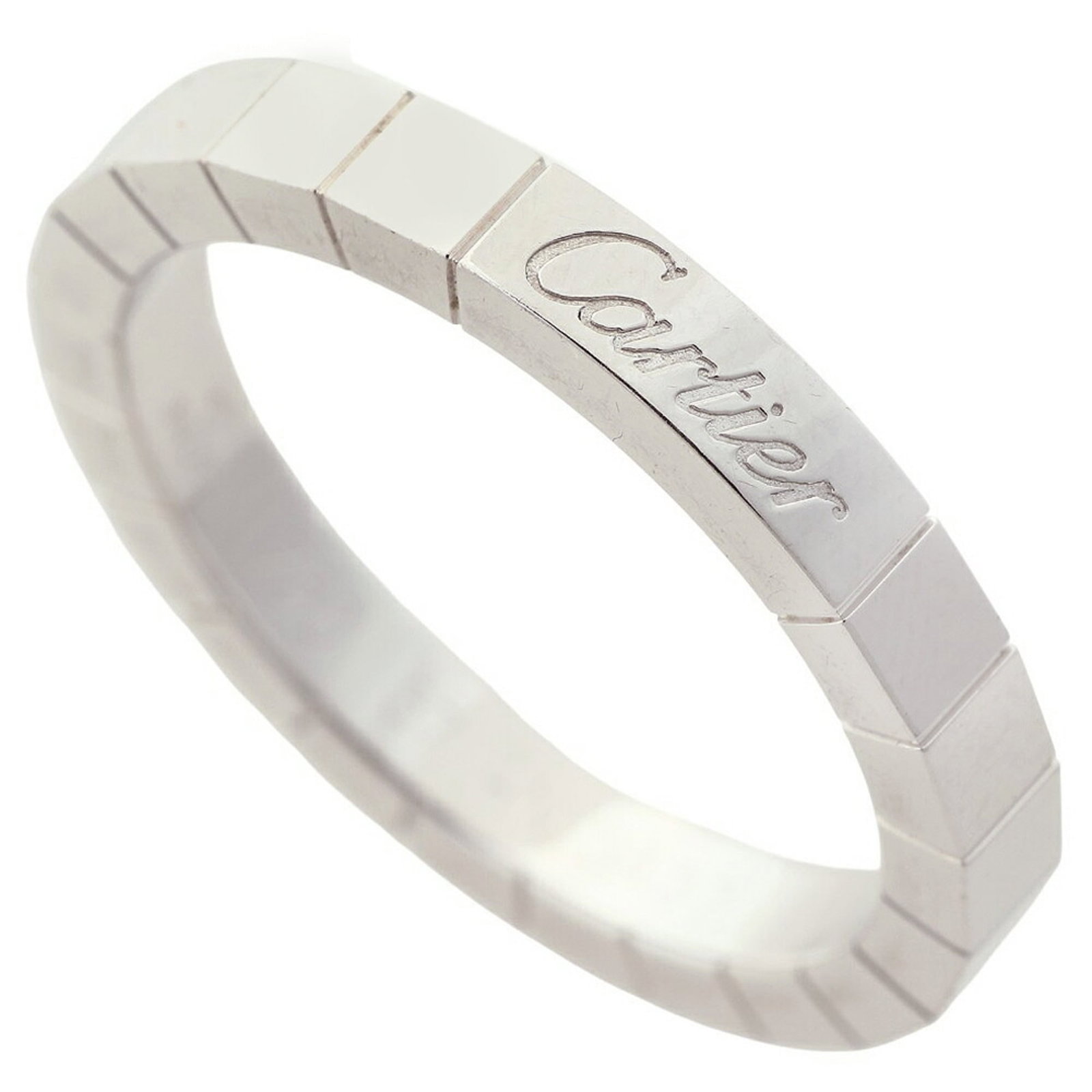 Gold White Ring Cartier Band: Gold White Ring Cartier Band White gold (18K) Cartier band ring features a sleek design with a signature. Made from high-quality white gold, this band is crafted for durability and style. Measuring