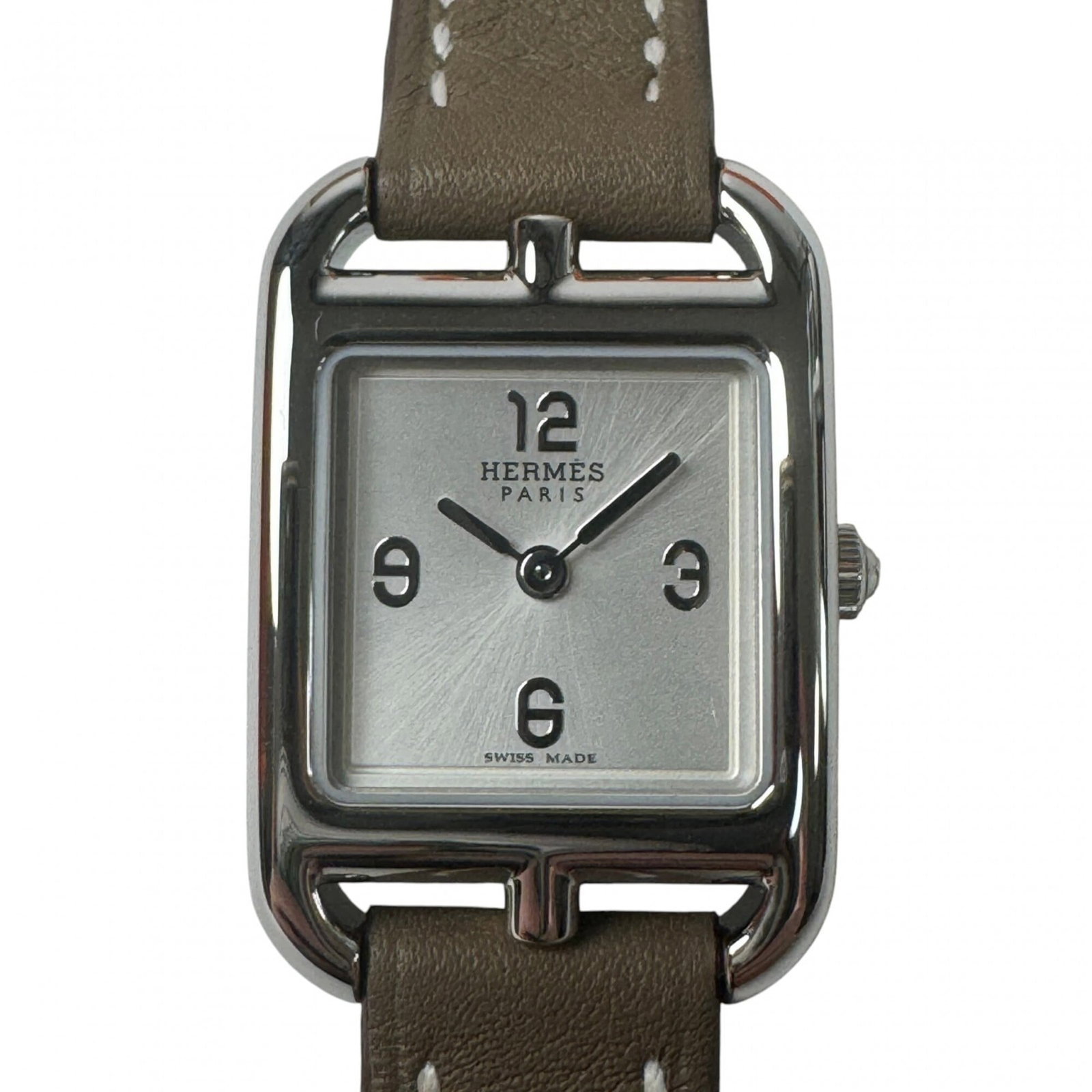 Hermes Wristwatch: Hermes Wristwatch Stainless steel case and leather band make for a sleek, timeless design. The quartz movement keeps time with precision, while the 19mm diameter case fits comfortably on wrists up to 