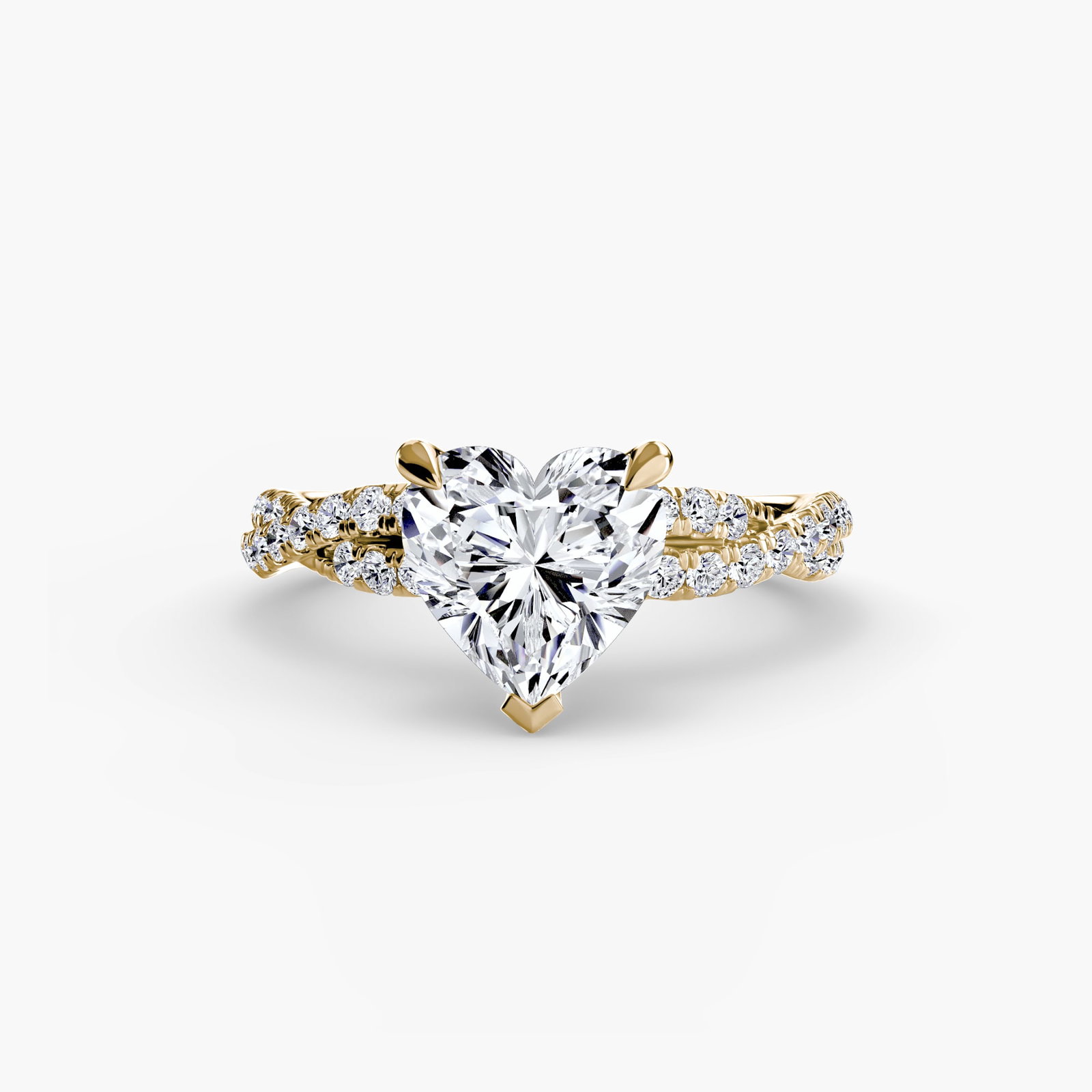 Pave Heart 14Kt Yellow Gold Ring Setting - 2