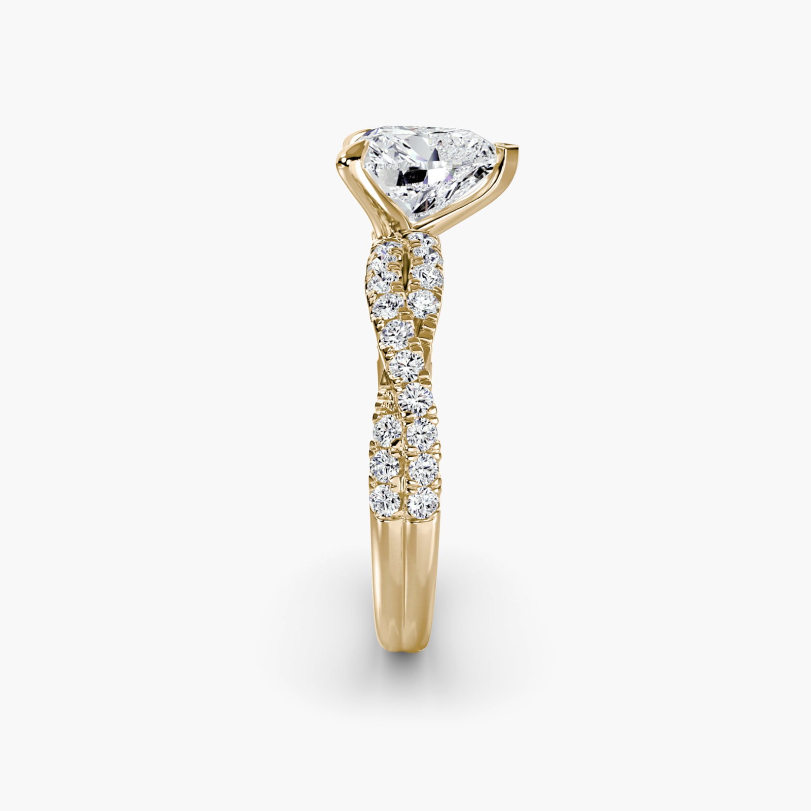Pave Heart 14Kt Yellow Gold Ring Setting - 3