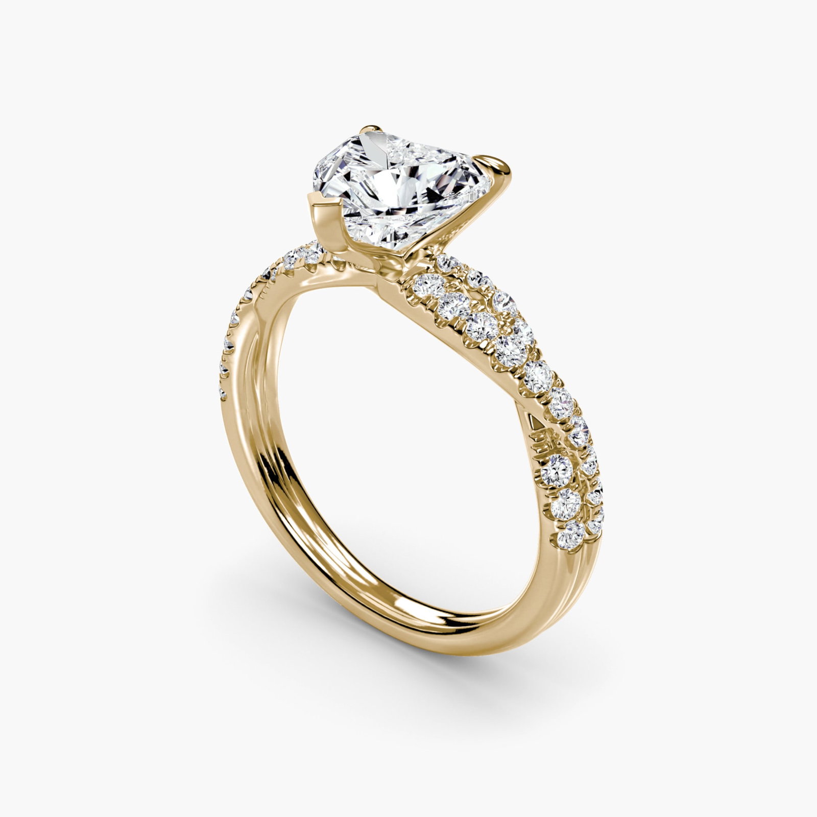 Pave Heart 14Kt Yellow Gold Ring Setting - 5