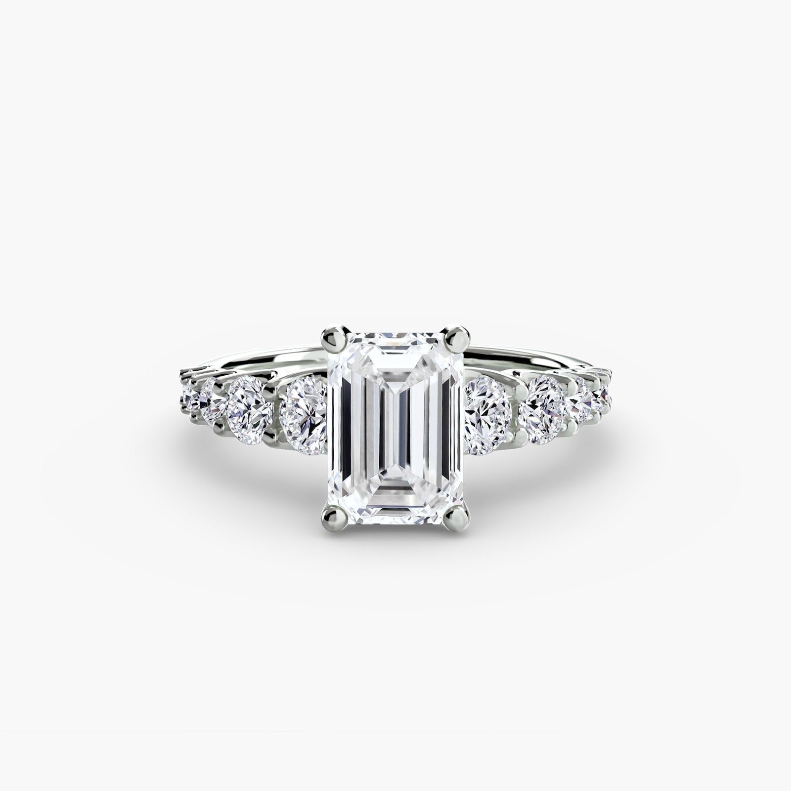 Side Stone Emerald 950 Platinum Ring Setting - 2