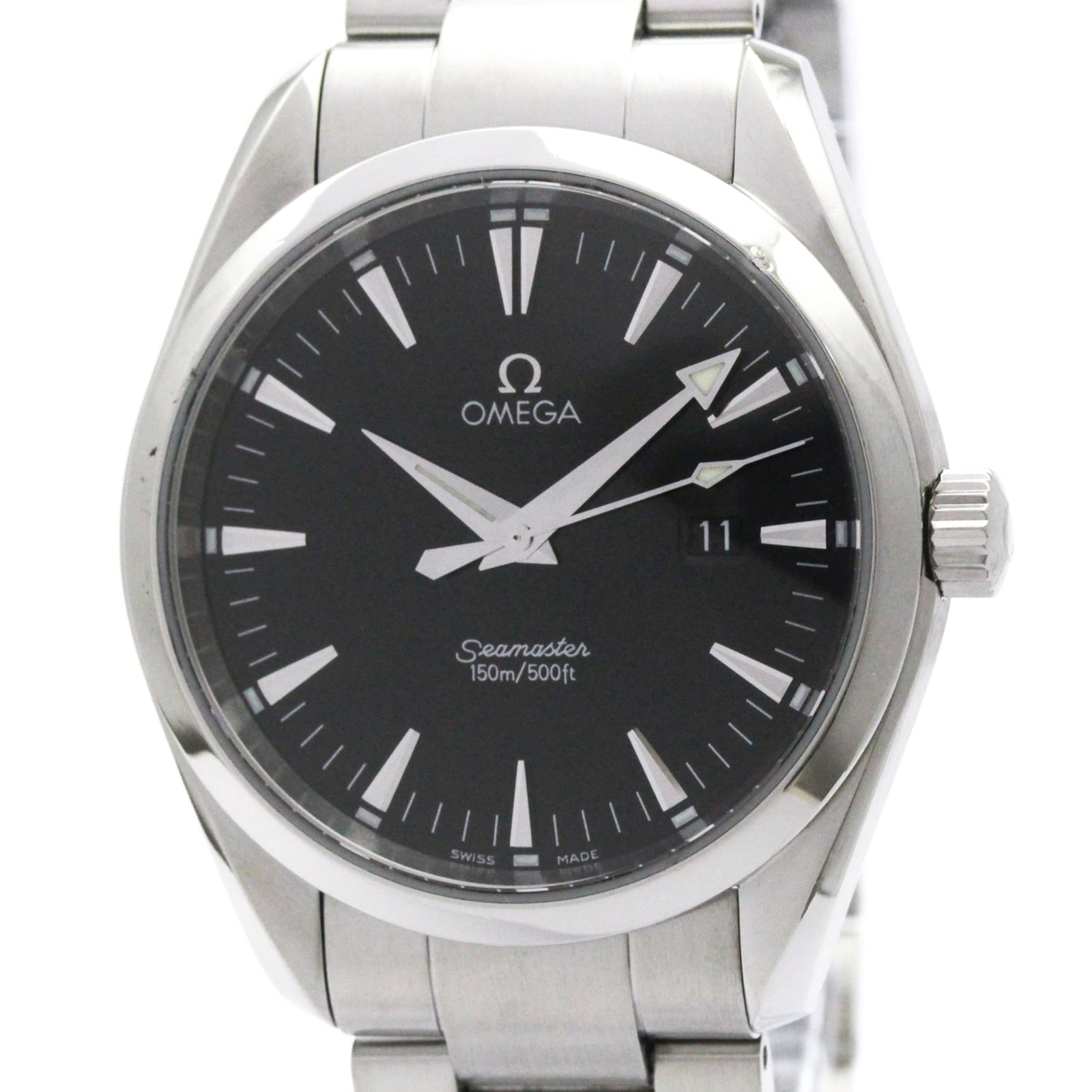 Wristwatch of Omega: Wristwatch of Omega Stainless steel case and band make this Omega Seamaster watch durable and stylish, with a sleek black dial. Powered by a reliable quartz movement, it keeps accurate time with