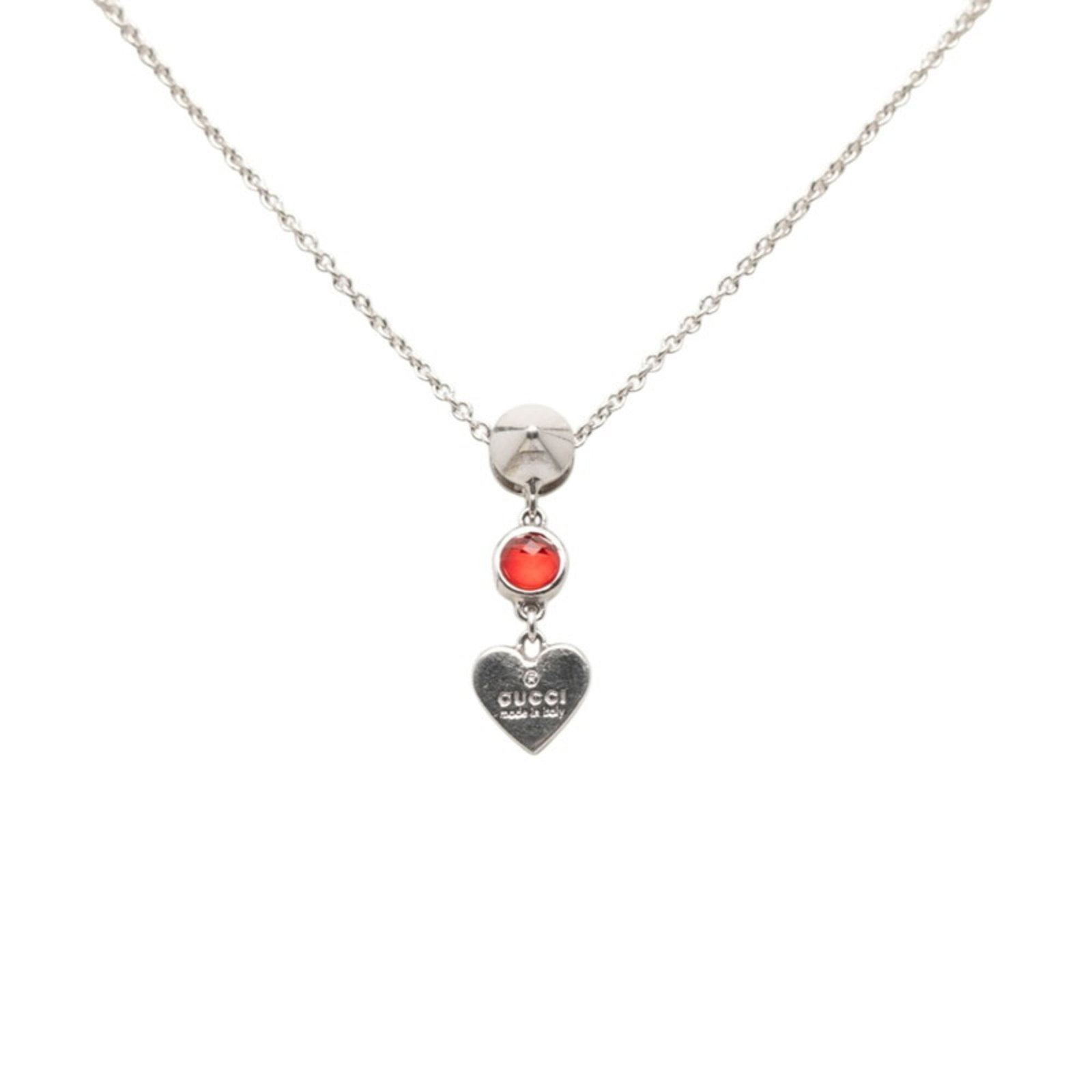 Gucci Trademark Drop Pendant Heart Necklace 325871 08241 8166 Silver Red Sv925 Crystal Women'S Gucci: Gucci Trademark Drop Pendant Heart Necklace 325871 08241 8166 Silver Red Sv925 Crystal Women'S Gucci Silver and red Gucci Trademark Drop Pendant Heart Necklace, featuring the iconic Gucci logo in a st