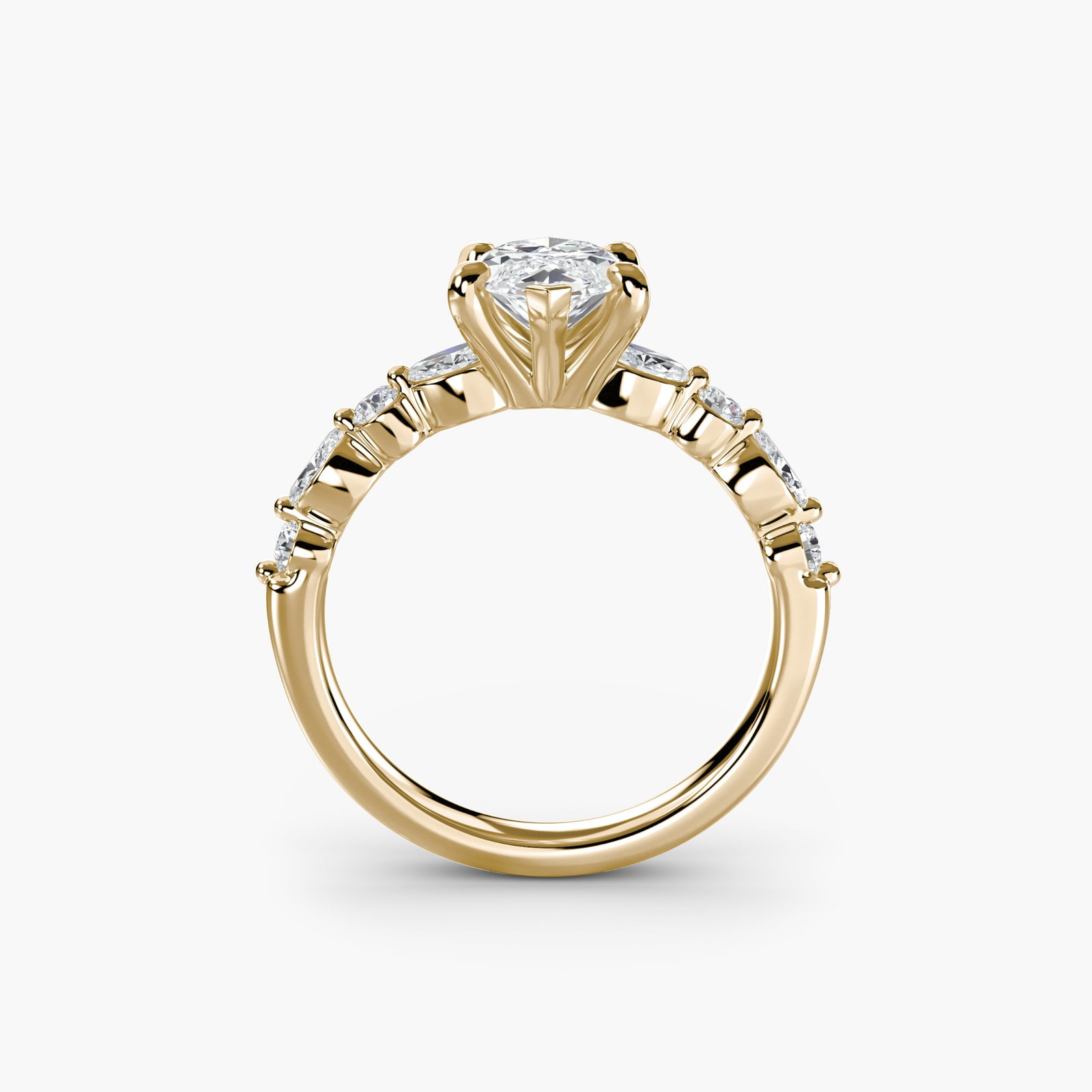 Pave Marquise 14Kt Yellow Gold Ring Setting: Pave Marquise 14Kt Yellow Gold Ring Setting The pave marquise setting in 14Kt yellow gold is a stunning design, featuring eight lab-grown side stones totaling 0.35 carats. The ring's metal weight is