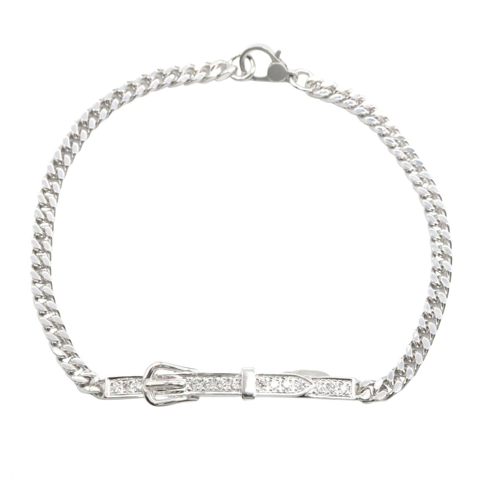 White Gold 18k Hermes Charm Bracelet: White Gold 18k Hermes Charm Bracelet White gold (18K) charm bracelet from Hermes, featuring clear diamond accents and a length of 17cm. This elegant piece showcases the brand's signature style with it