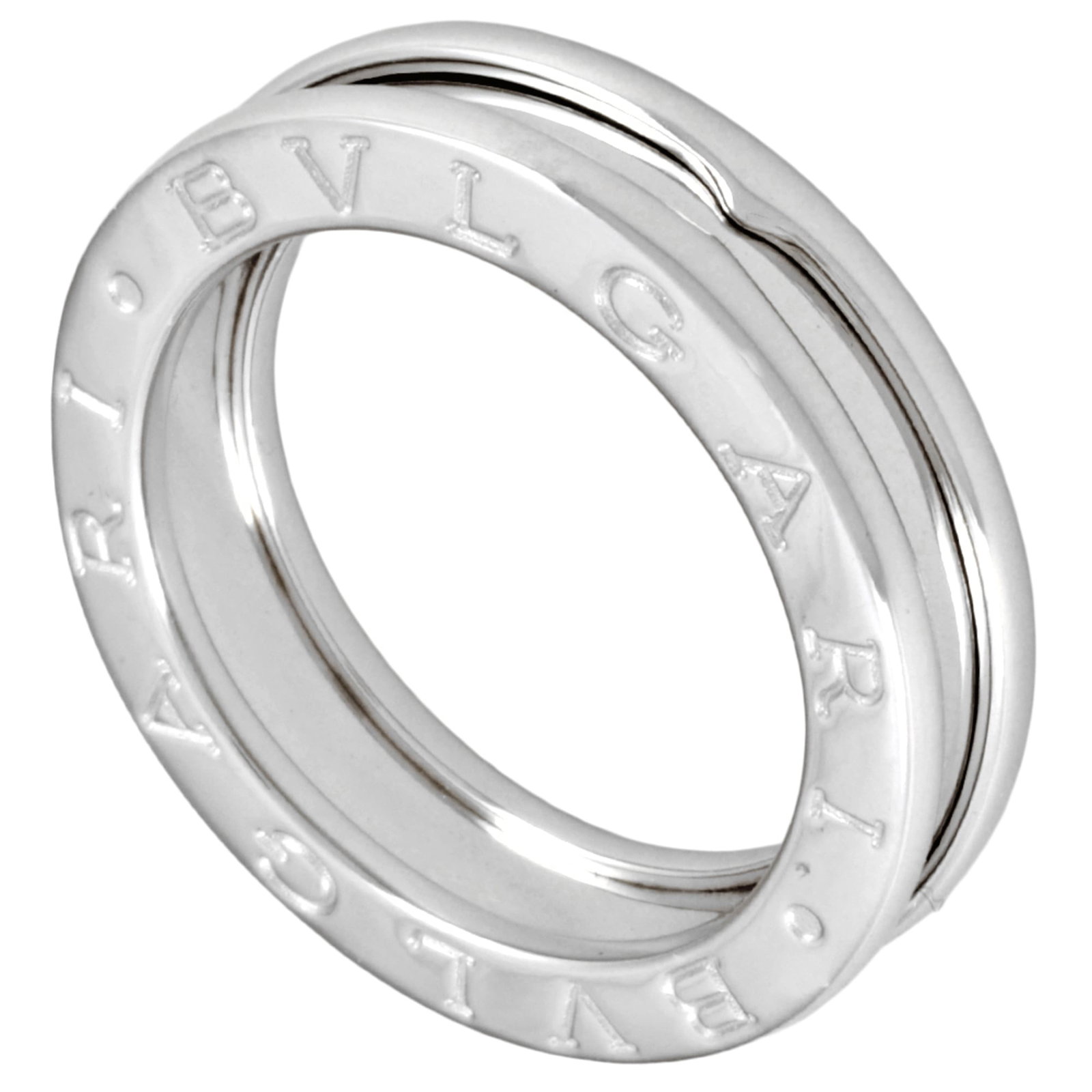 Bvlgari Band Ring White Gold (18K): Bvlgari Band Ring White Gold (18K) Bvlgari Band Ring White Gold (18K) features a sleek design with 18K white gold construction, making it a stylish accessory for women. The ring's US size is 4.5 and