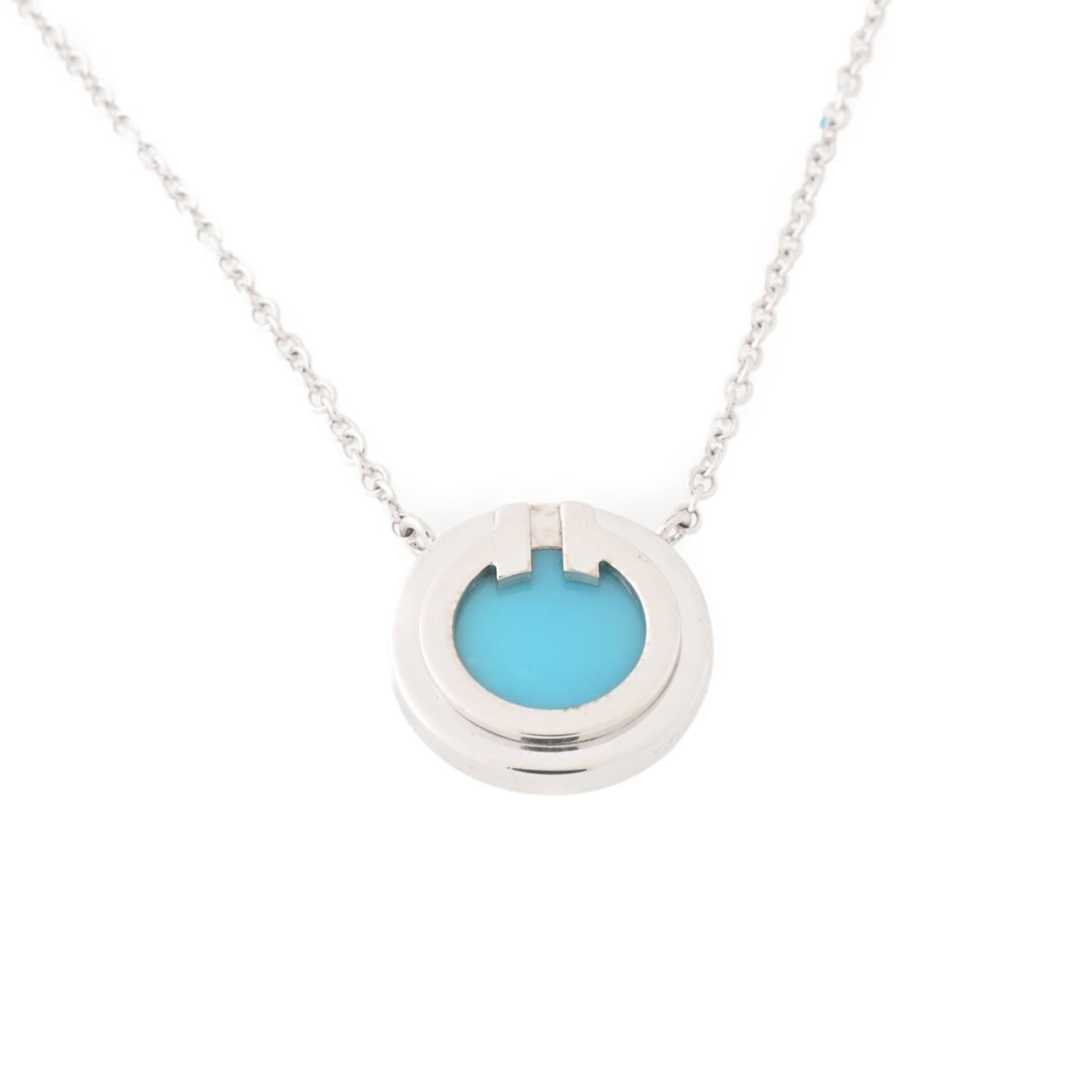 Tiffany Tiffany&Co. T Turquoise Circle Pendant Two Necklace Au750 K18Wg White Gold L-157162: Tiffany Tiffany&Co. T Turquoise Circle Pendant Two Necklace Au750 K18Wg White Gold L-157162 Tiffany & Co.'s T Turquoise Circle Pendant shines in white gold (18K) with a striking turquoise stone,